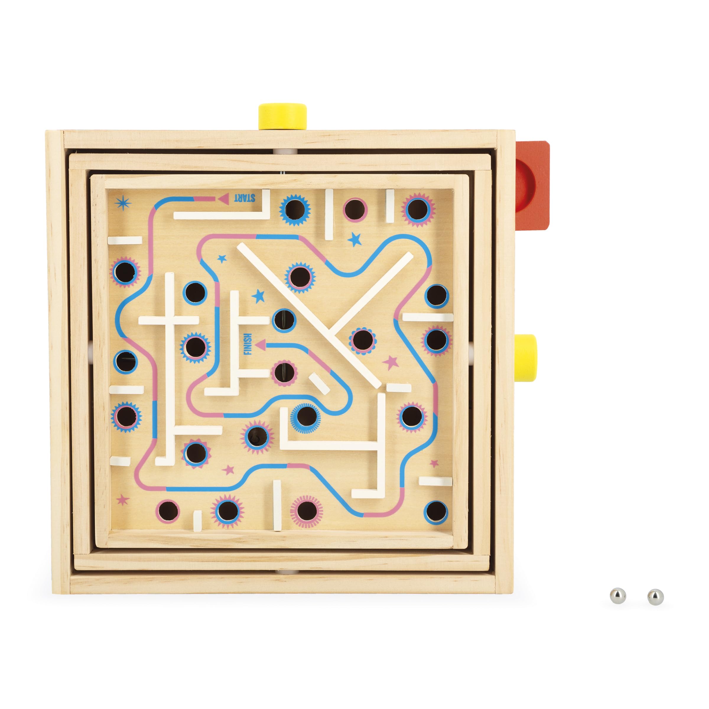 Janod, Wooden Maze Game for Children and Adults, Traditional Toy, Marble Course, 2 Metal Marbles Supplied - Image 3