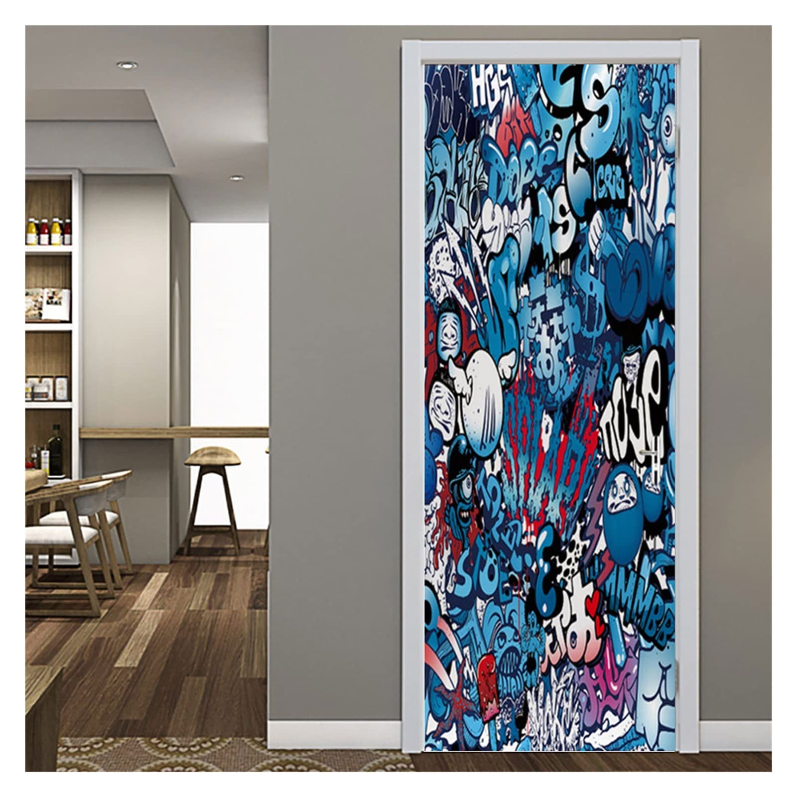 Sticker 3D PVC pour porte motif graffiti 90x200cm décor de salon
