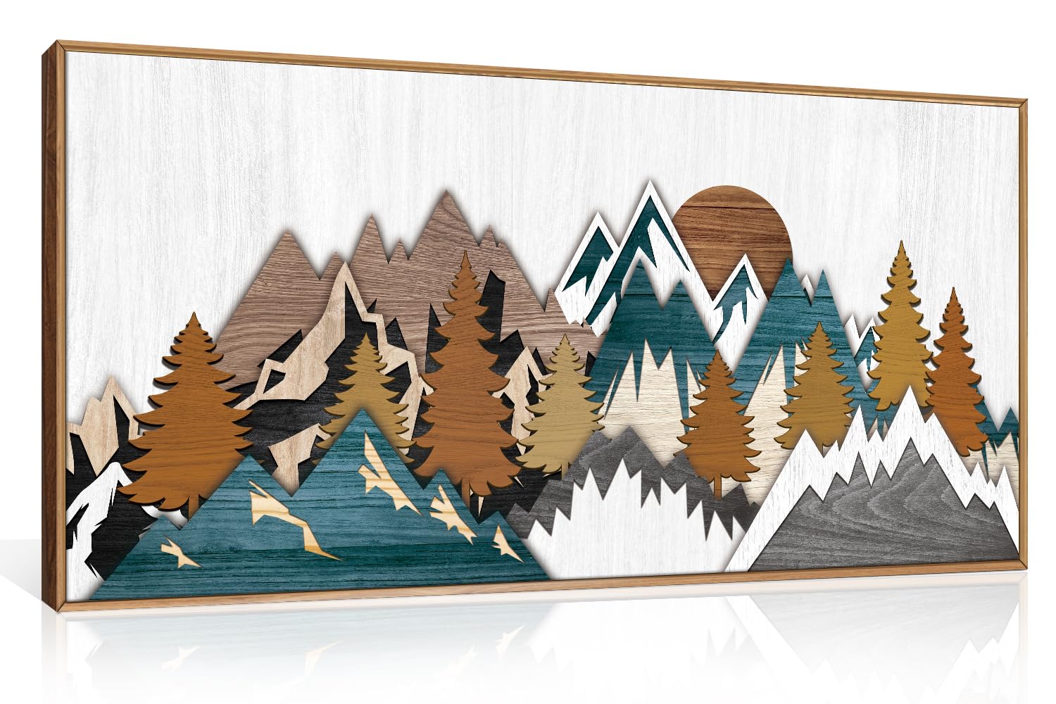 Mountain Woodcut Style Framed Canvas Wall Art Set,Rustic Forest Nature Wall Decor,Modern Country Wilderness Artwork for Living Room,Bedroom-20 x40