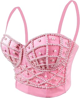 Femmes Strass Push up Bustier Crop Top Gothique Punk Corset Clubwear Party Bra