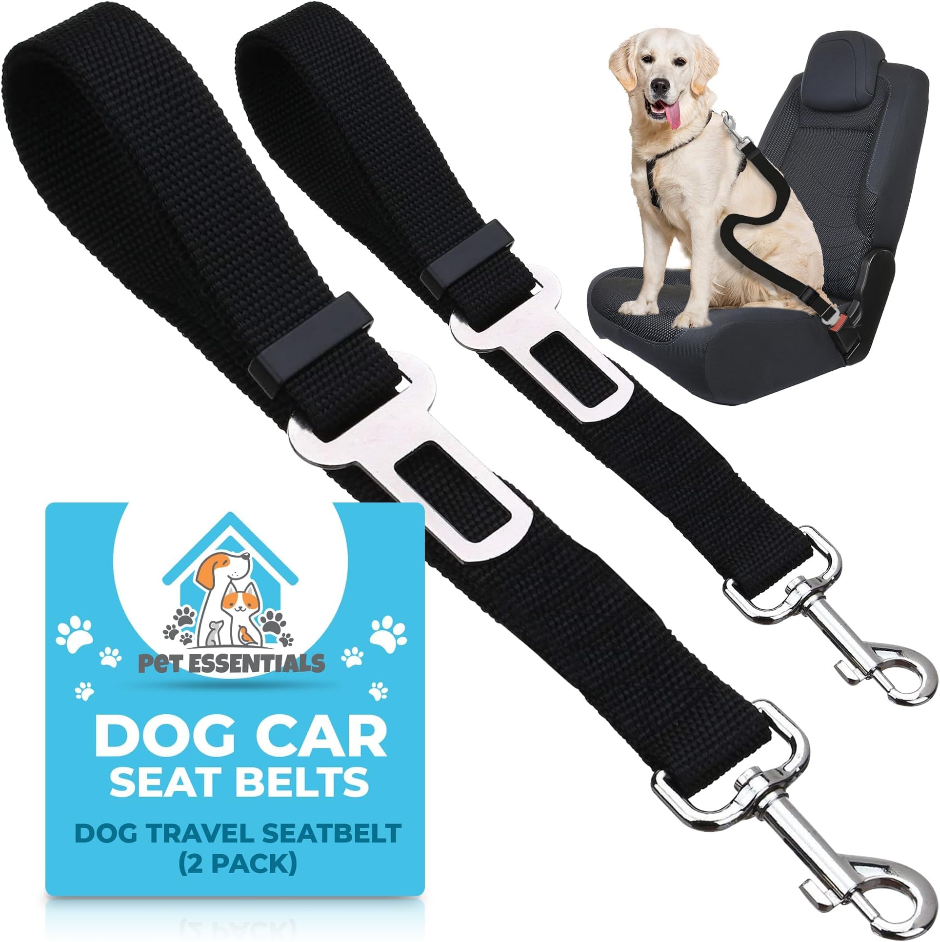 SOL 2pk Dog Seat Belts For Cars UK, 70cm Adjustable Seatbelt Harness Strap for Dogs, Durable Nylon with Secure Clip-On Design, Car Harness for Dogs UK, Snug Fit for Any Breed Size, Easy to Install