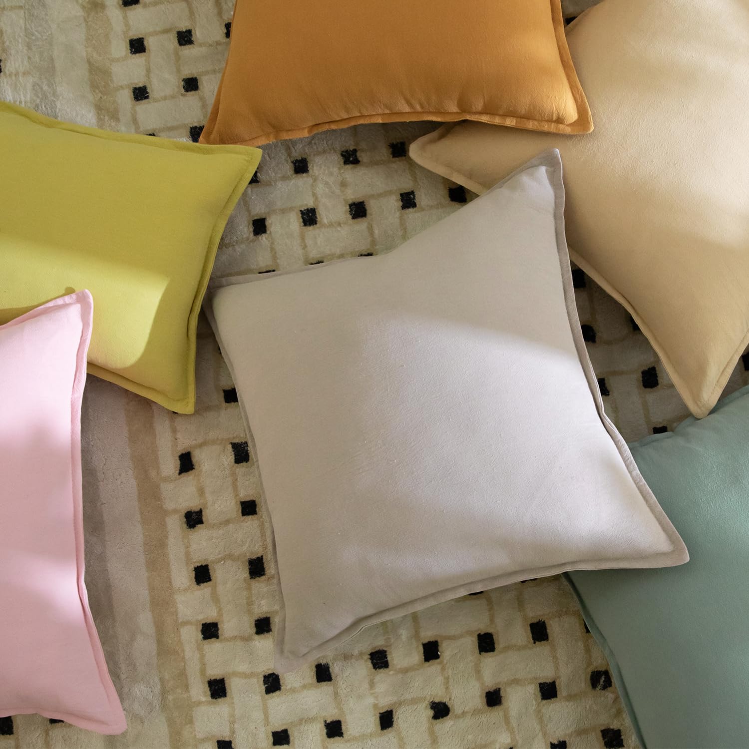 Mandioo Pack of 2 Neutral cotton Cushion Covers 65x65 cm 26x26 inch Solid Decorative Couch Throw Pillowcase Boho Farmhouse Home Decor for Sofa Living Room Bed Bedroom Pink - Image 4