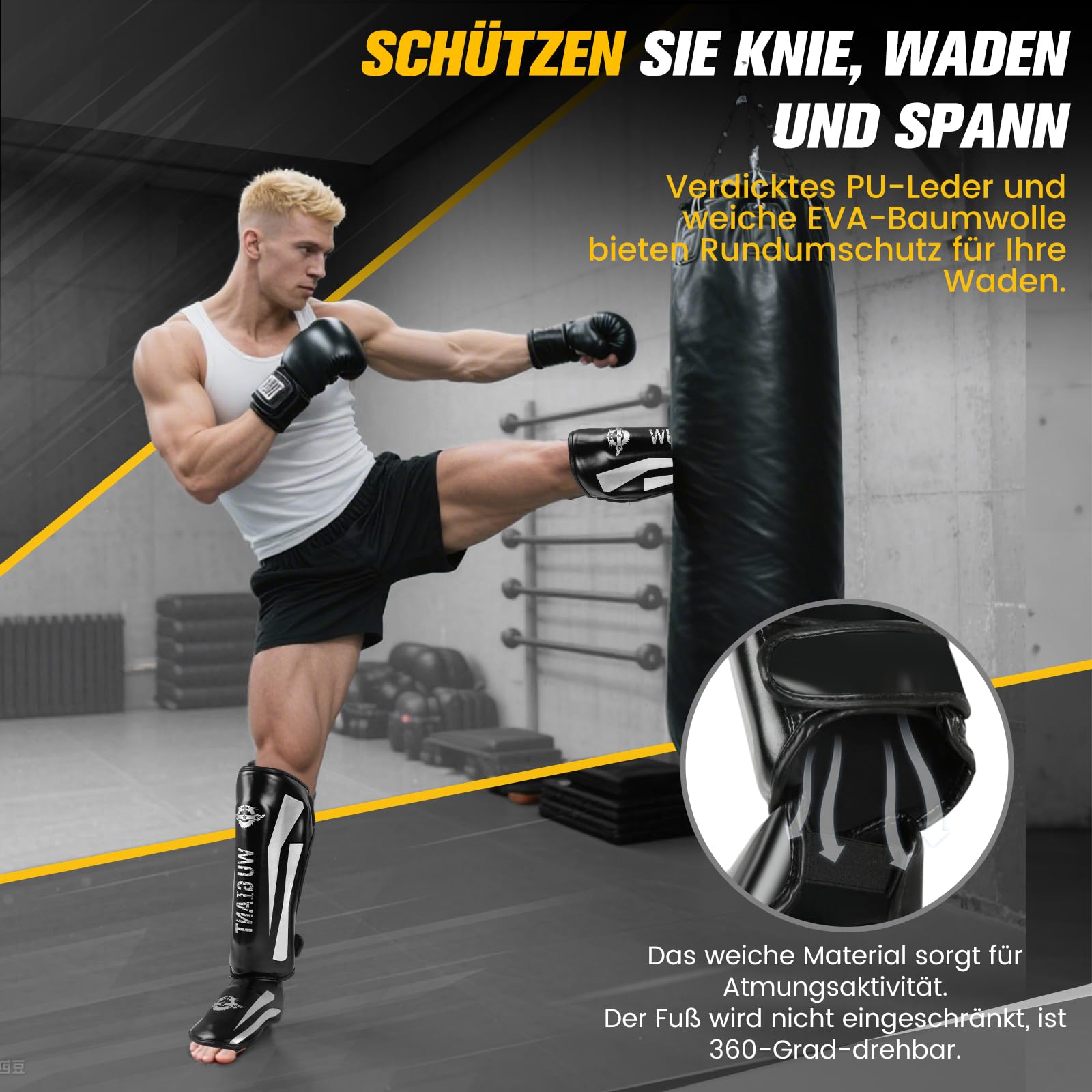 Schienbeinschoner Kickboxen, Verstellbare Extra Dick Beinschützer mit Ristschutz, Profi Schienbeinschoner Spannschützer für Muay Thai, MMA, Boxen, Kickboxen