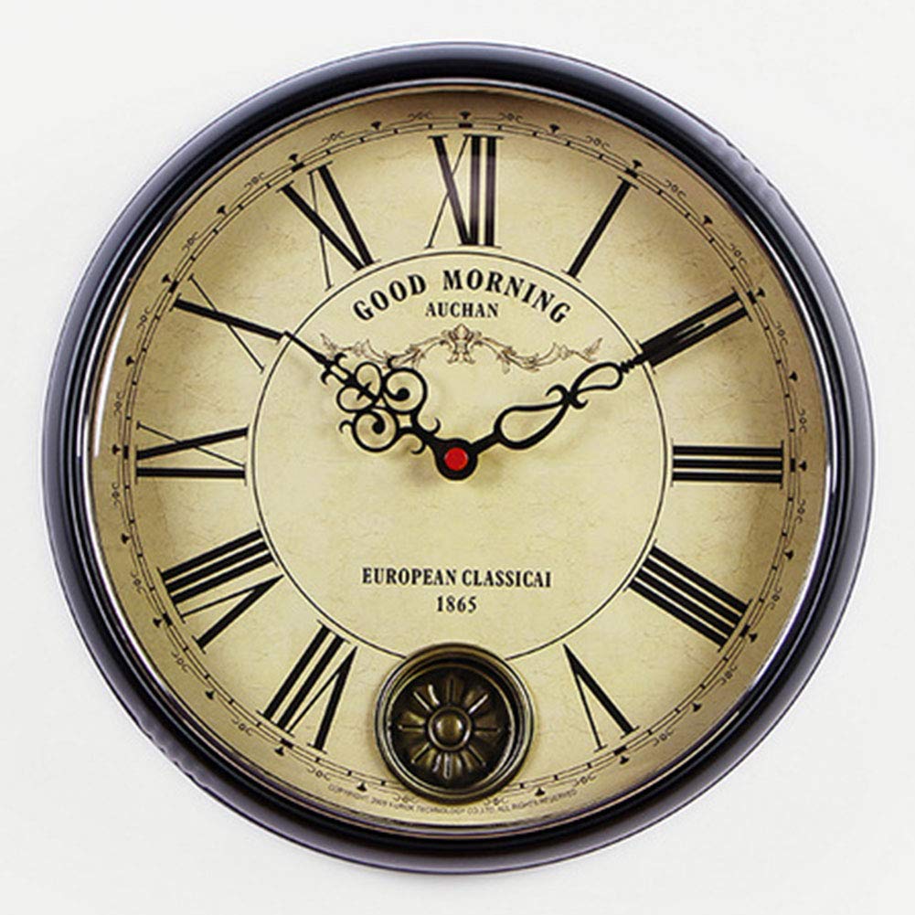 VHKJewE Metal Roman Numeral Wall Clock Silent Non Ticking 37x8cm(A)