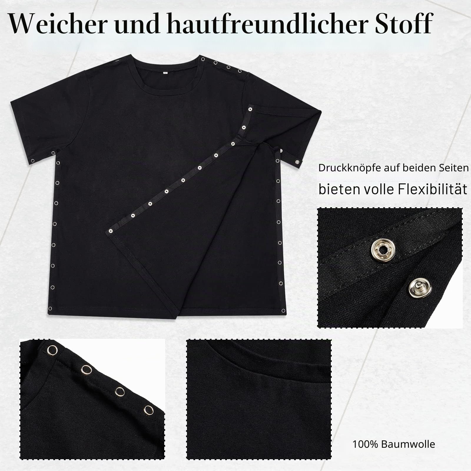 2 Stück Postoperationshemden für Männer und Frauen, Unisex, Schulterchirurgie, Hemden, linke und rechte Seite, Schnappzugriff, Krankenhaus-Shirts