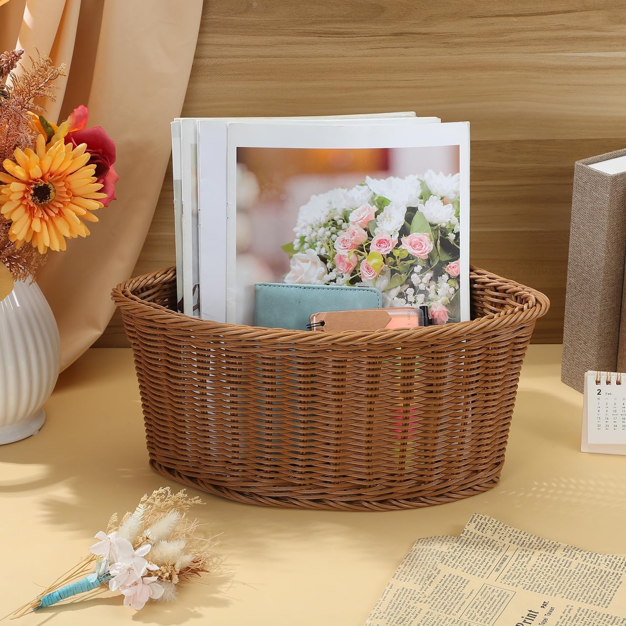 Ciieeo Weaving Triangle Corner Storage Baskets - Imitation Rattan Woven Organizer for Wardrobe, Cabinet, Closet, Kitchen, Pantry & Bathroom, Triangular Shelf Tray for Sundries, Makeup