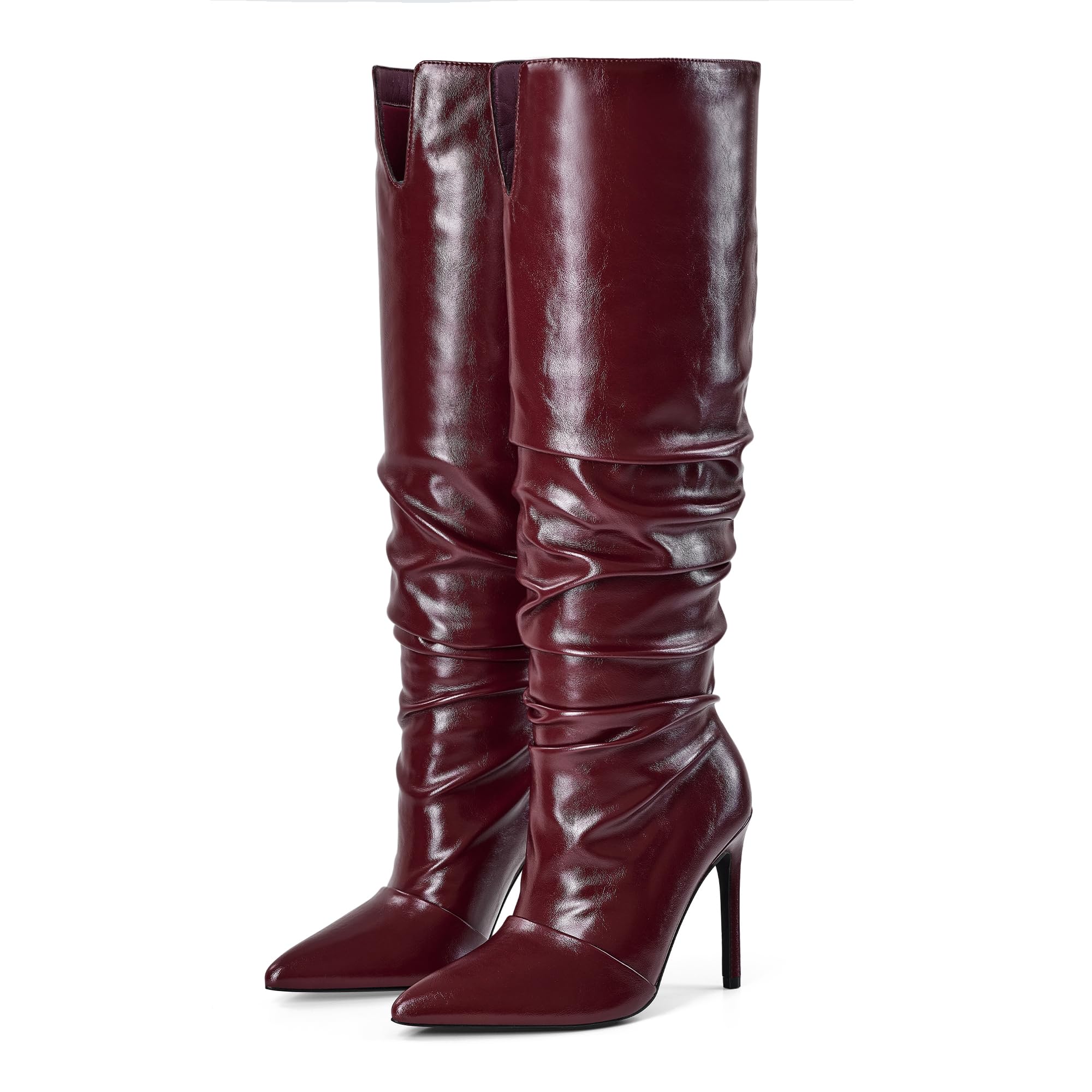Elisabet Tang Womens Closed Toe Heeled Boot Pointed Toe Shoes Stiletto Heels Slip On Slouchy Knee High Boots