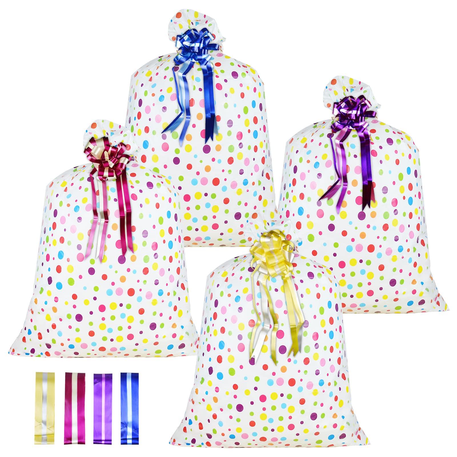 Photo 1 of 4 Pcs Large Gift Bags Oversized Plastic Storage Bags 48"x 36" with 4 Pcs Pull Flowers for Huge Big Gifts Presents Wrapping Kids Bicycle Bike Goodie Bags, Birthday, Party, New Parents Baby Shower