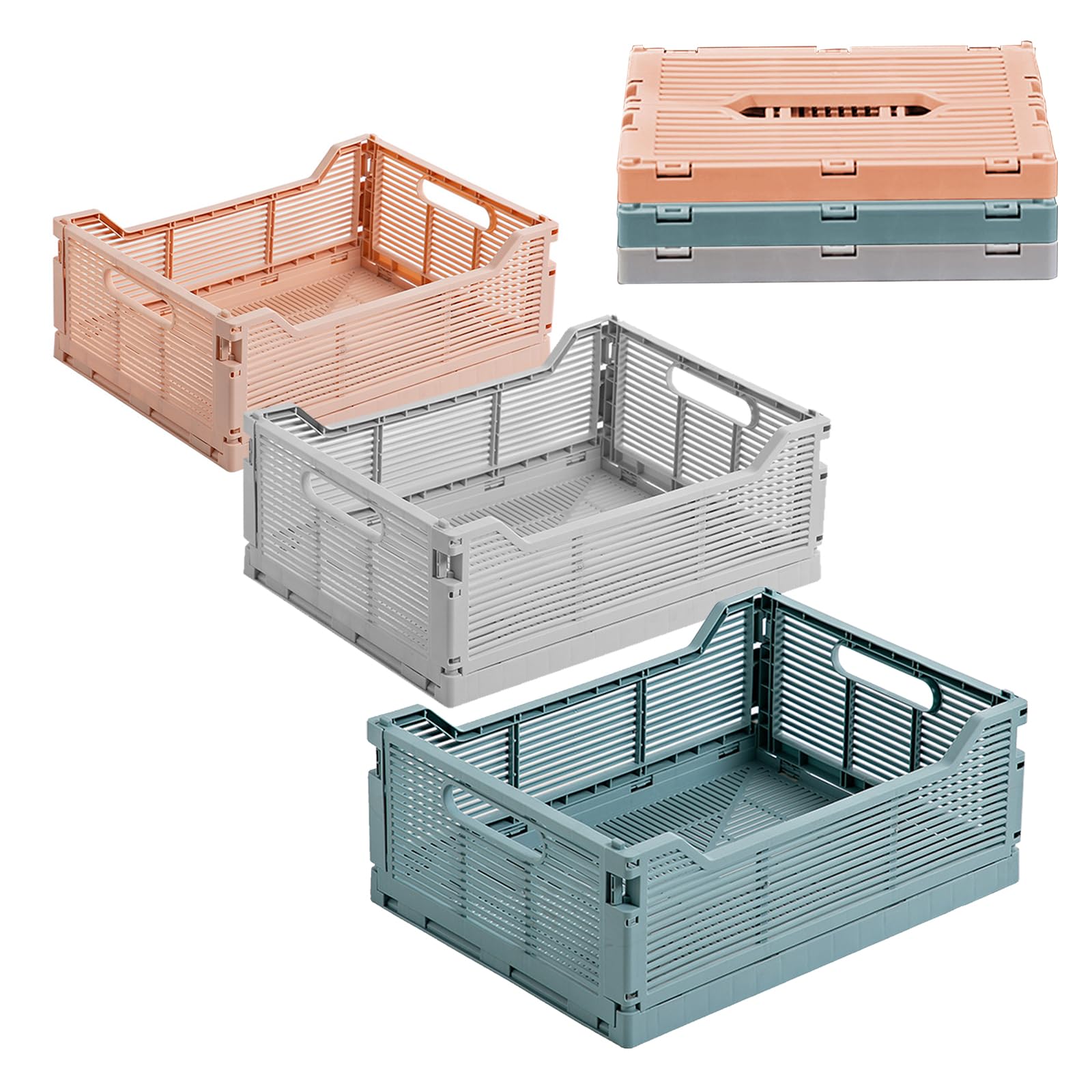 Bailtouk 3 Piezas Caja Plegable Plastico, Cajas Almacenaje Plastico Apilables, Cajas Plegables Pequeñas Cajas de Ahorro Plegables para Cocina, Baño, Oficina, Dormitorio (22×15×9 cm)