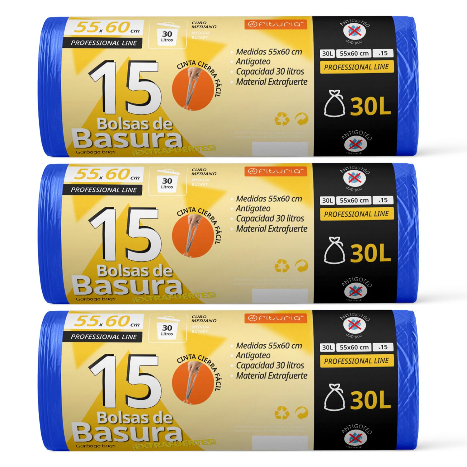Trash Bags, Trash Bags, 30L, Durable, Suitable for 30L Trash Bins, Leakproof, Easy Self-Closing Bags, Suitable for All Types of Waste, 55 x 60 cm – Ophituria (45 Bags, 30L)