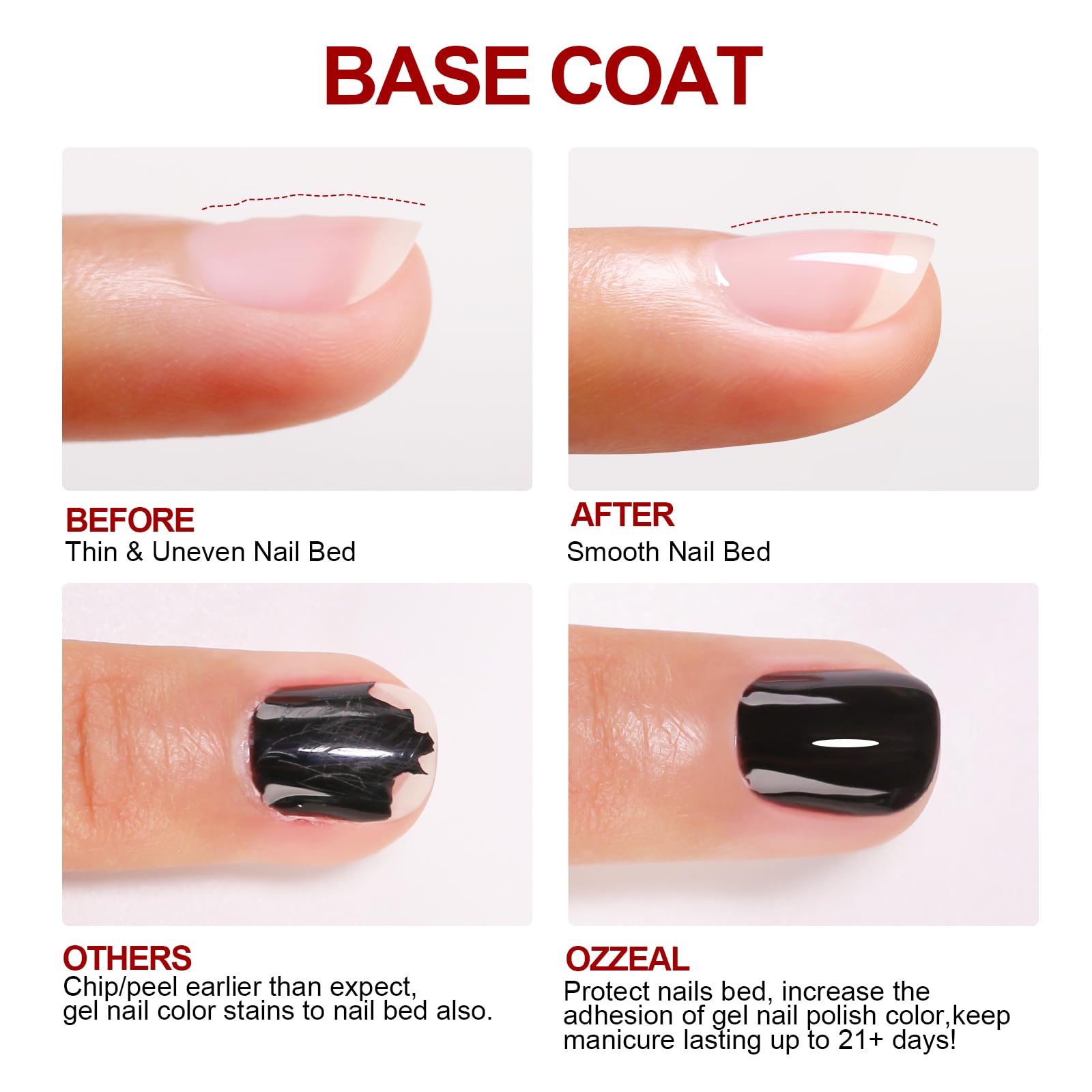 Ozzeal Base Coat Gel Nail Polish, 15ML Soak Off LED UV No Wipe Long Lasting Gel Base Coat, Clear Base Coat Gel for Nails Art DIY Home - Image 2