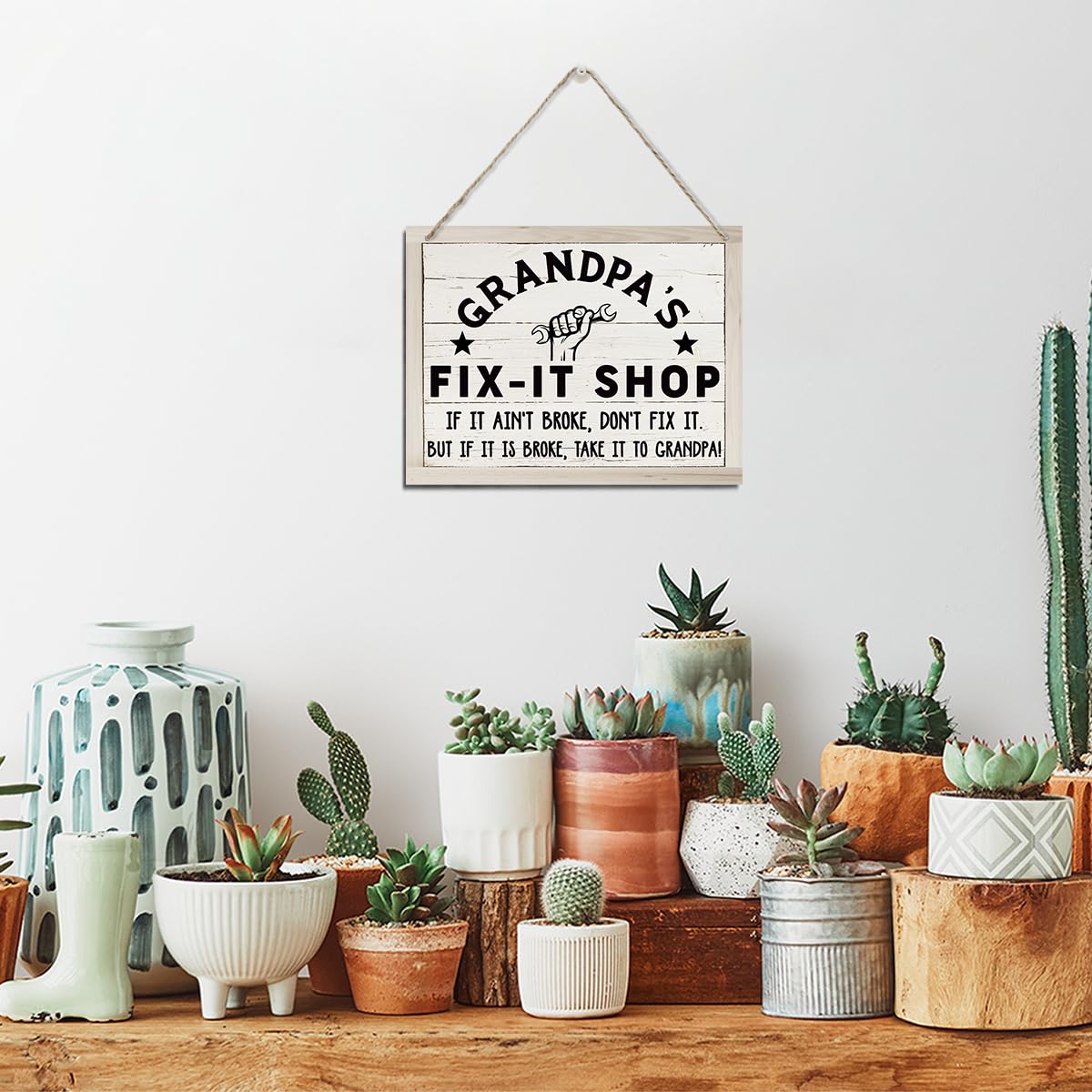 Funny Grandpa's Fix-It Shop Wooden Sign - Rustic Hanging Plaque For Workshop, Garage, Father's Day Gift - View #7