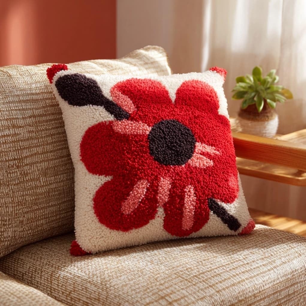 AxiangziK Latch Hook Kits 17x17in,Red Flowers
