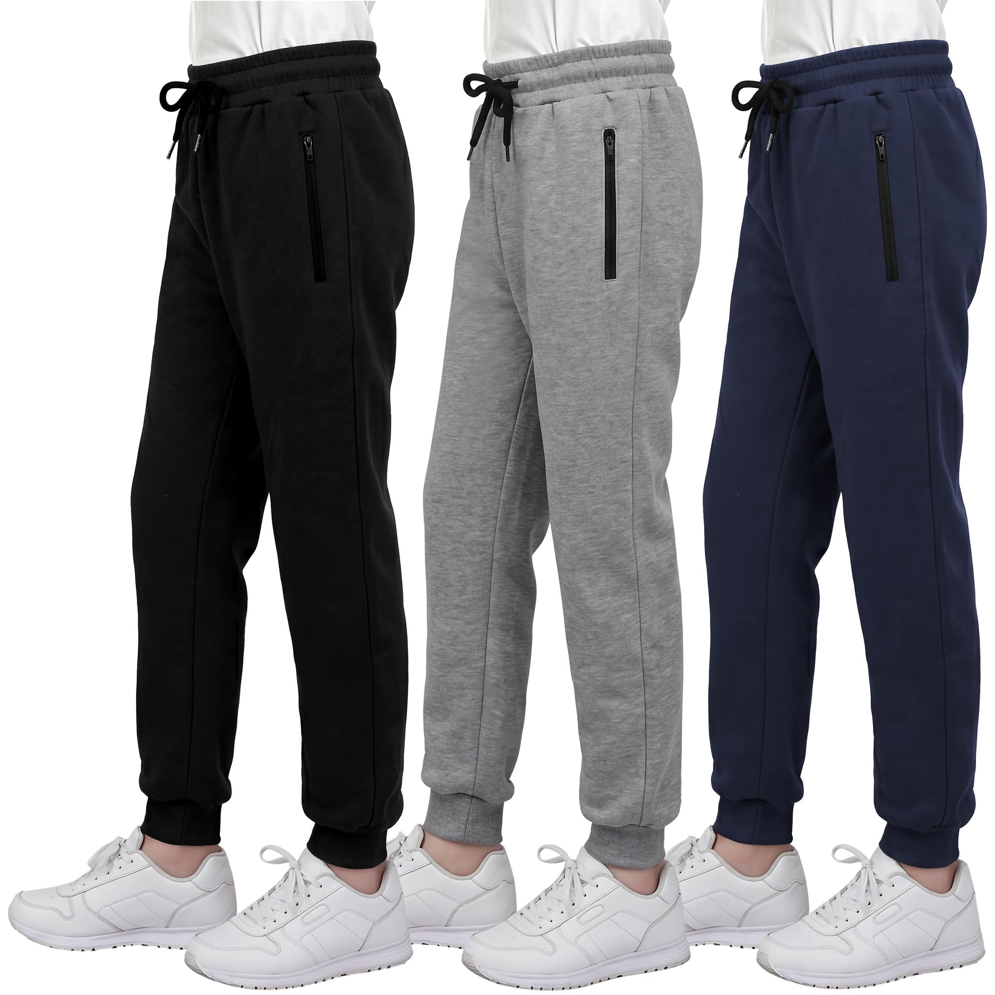 Ruisita Lot de 3 pantalons de survêtement en polaire pour garçons avec poches et cordon de serrage