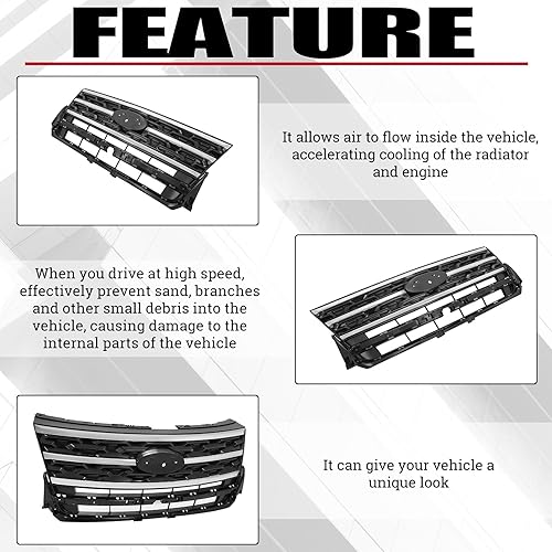 Miniatura 4 de HECASA Parrilla Delantera Compatible con Ford Explorer 2018-2019 Parachoques Delantero Superior Rejilla de Capó Cromada Negro y Plateado