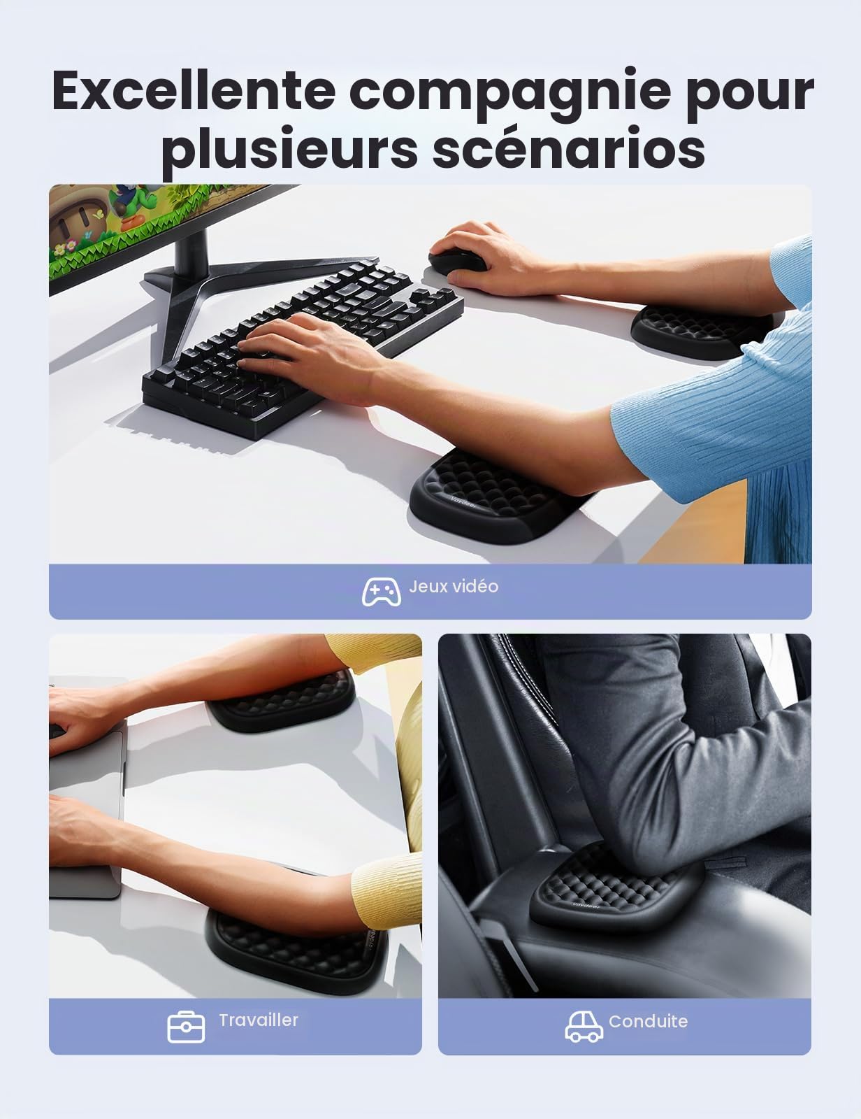 Vaydeer Repose-poignet ergonomique, 2 plaques de support pour les bras avec coussinets pour coudes rembourrés, soulage la douleur au coude, support pour les bras pour ordinateur, coussin pour souris