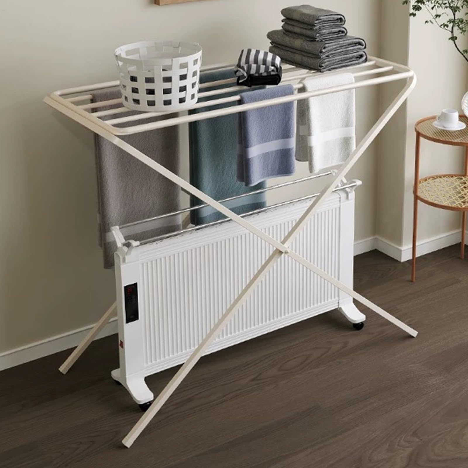 Suszarka do Ubrań z Grzejnikiem Olejowym, Składana Suszarka do Ubrań z Grzejnikiem Olejowym, Lakierowane Żelazo, Konstrukcja Wolnostojąca(White,80cm/31in)