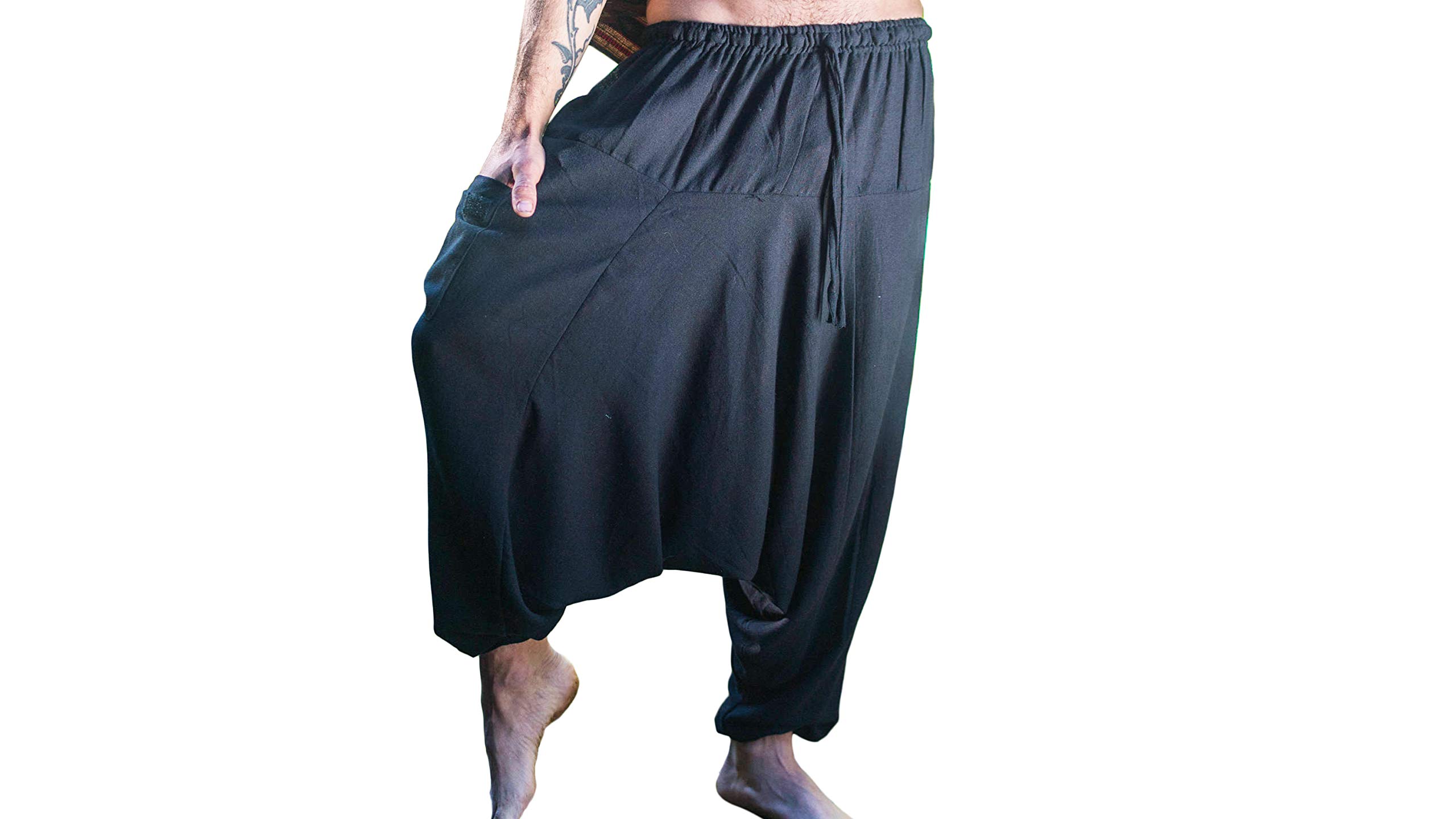 Handmade Black Aladdin Mens Ashtanga Harem Alibaba Yoga Afghani Pants pocket