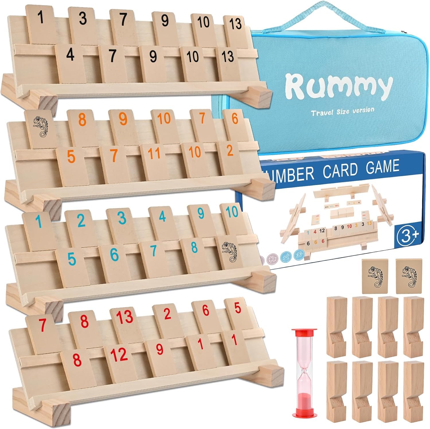Wooderma Rummy Holzspiel - Gesellschaftsspiel Ab 6 Jahren Mit 106 Spielsteinen - Hochwertiges Brettspiel Für 2 Bis 4 Spieler - Legespiel Für Erwachsene Und Kinder - Geschenk zum Valentinstag