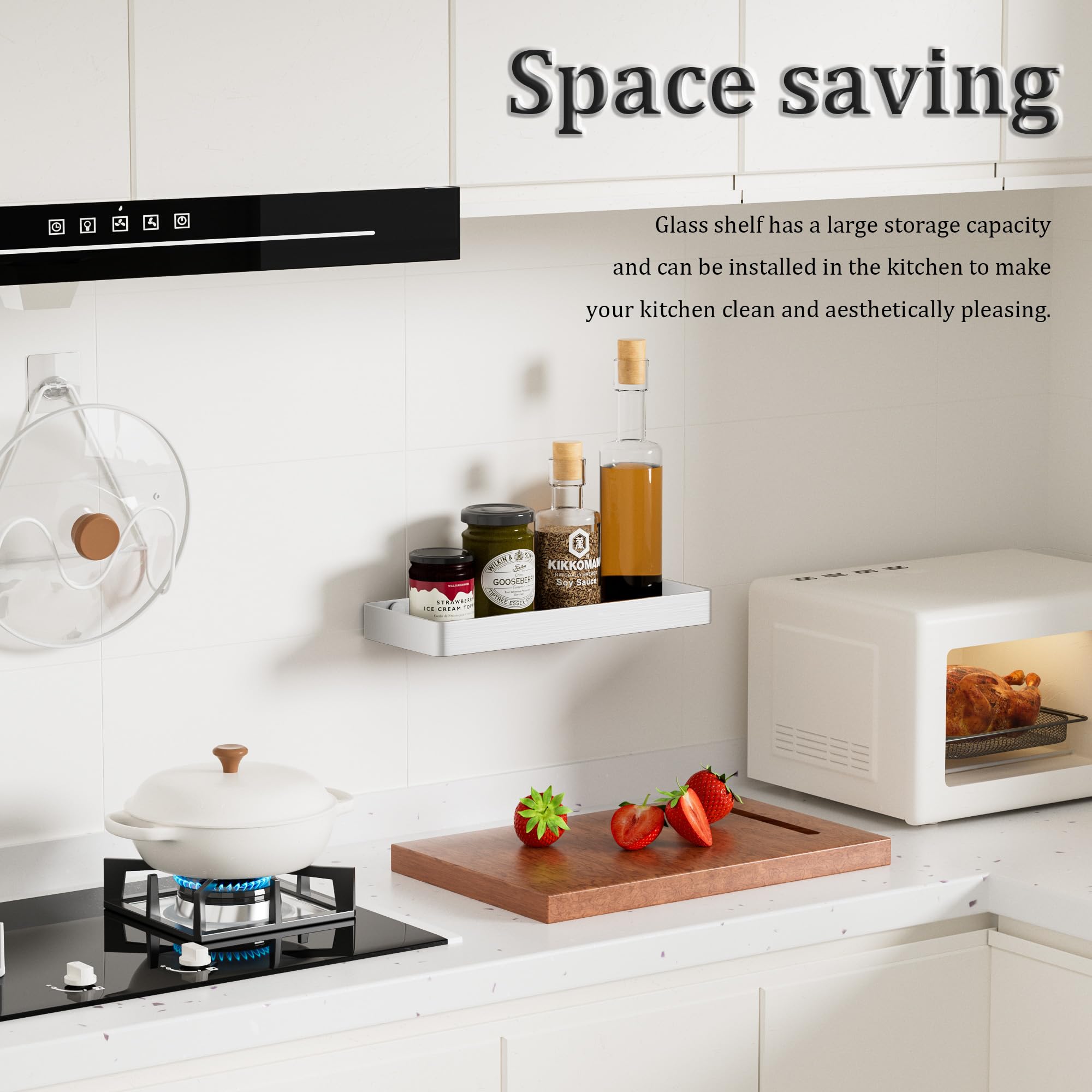 Alise Bathroom Shelves Brushed Nickel Glass Floating Shelves for Bathroom Wall Mounted Bathroom Shelf Over Toilet SUS304 Stainless — view 7