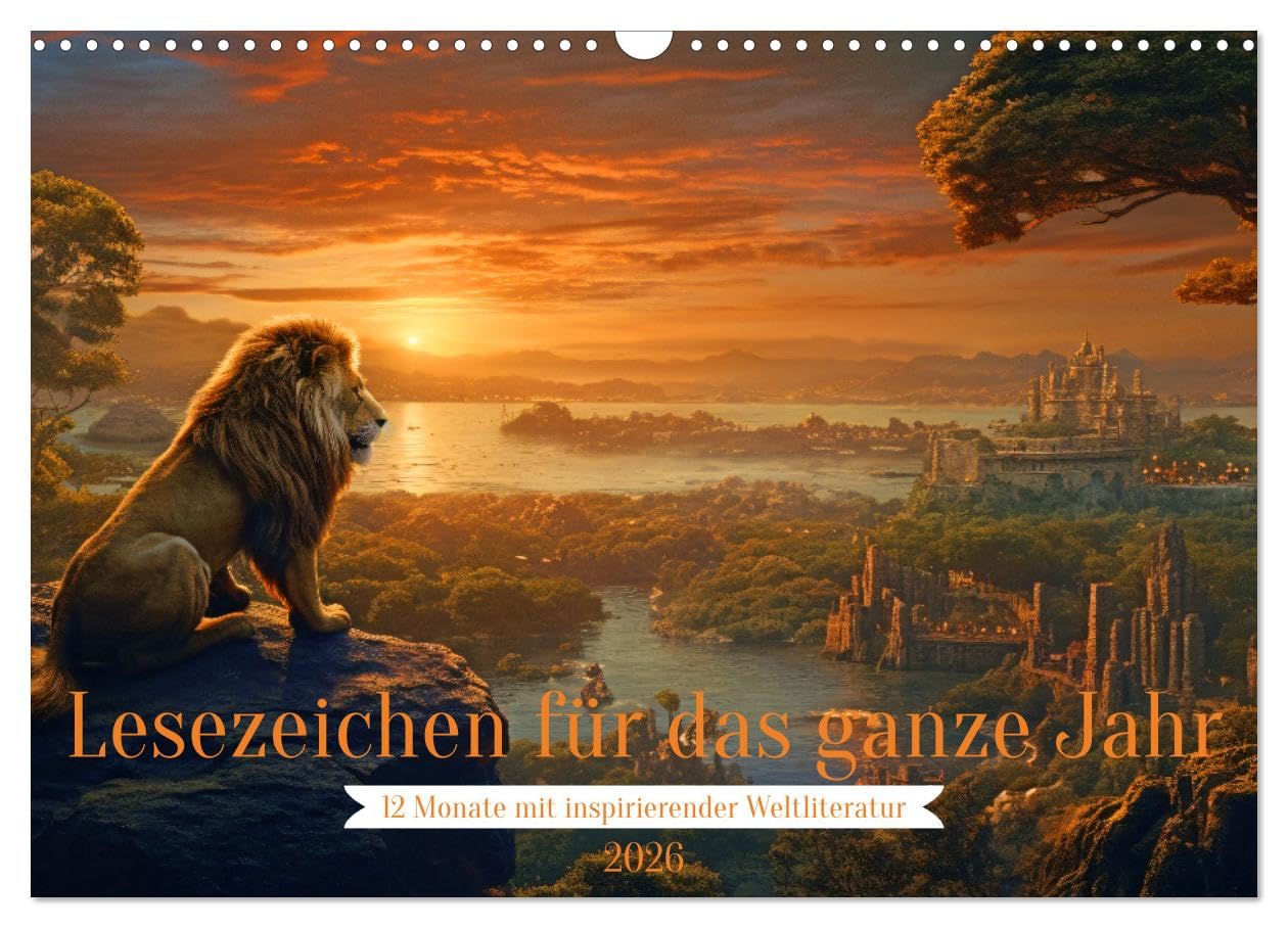Bookmarks for the whole year - 12 months with inspiring world literature UK-Version (Wall Calendar 2026 DIN A3 Landscape), CALVENDO 12 Month Wall Calendar — image 1