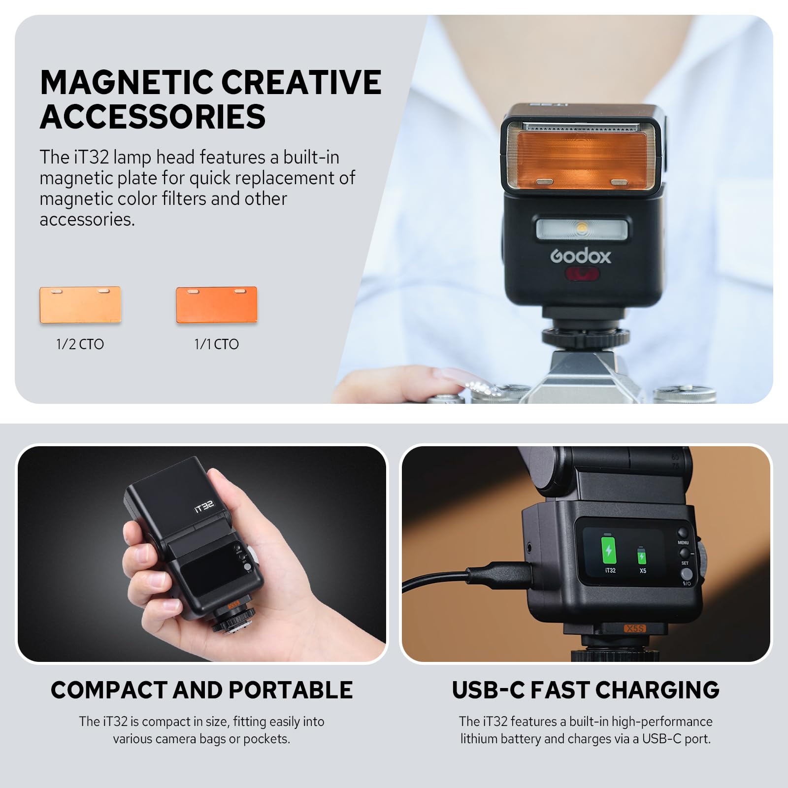 Godox iT32 Camera Flash Kit Sony 2.4G TTL HSS Magnetic Hotshoe Trigger