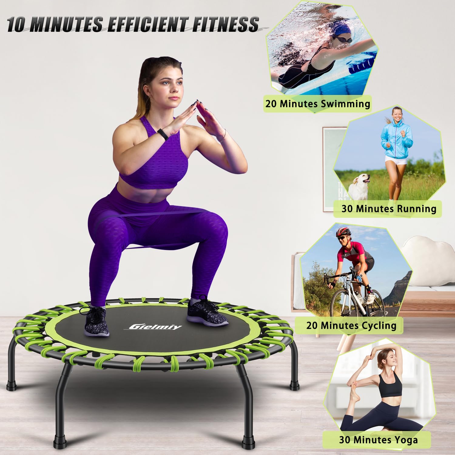 Trampolino Fitness Ø Circa 101 cm, Piccolo e Silenzioso Rebounder per il Fitness Indoor, Sistema di Design con Corda Elastica, peso dell'utente fino a 150 kg.