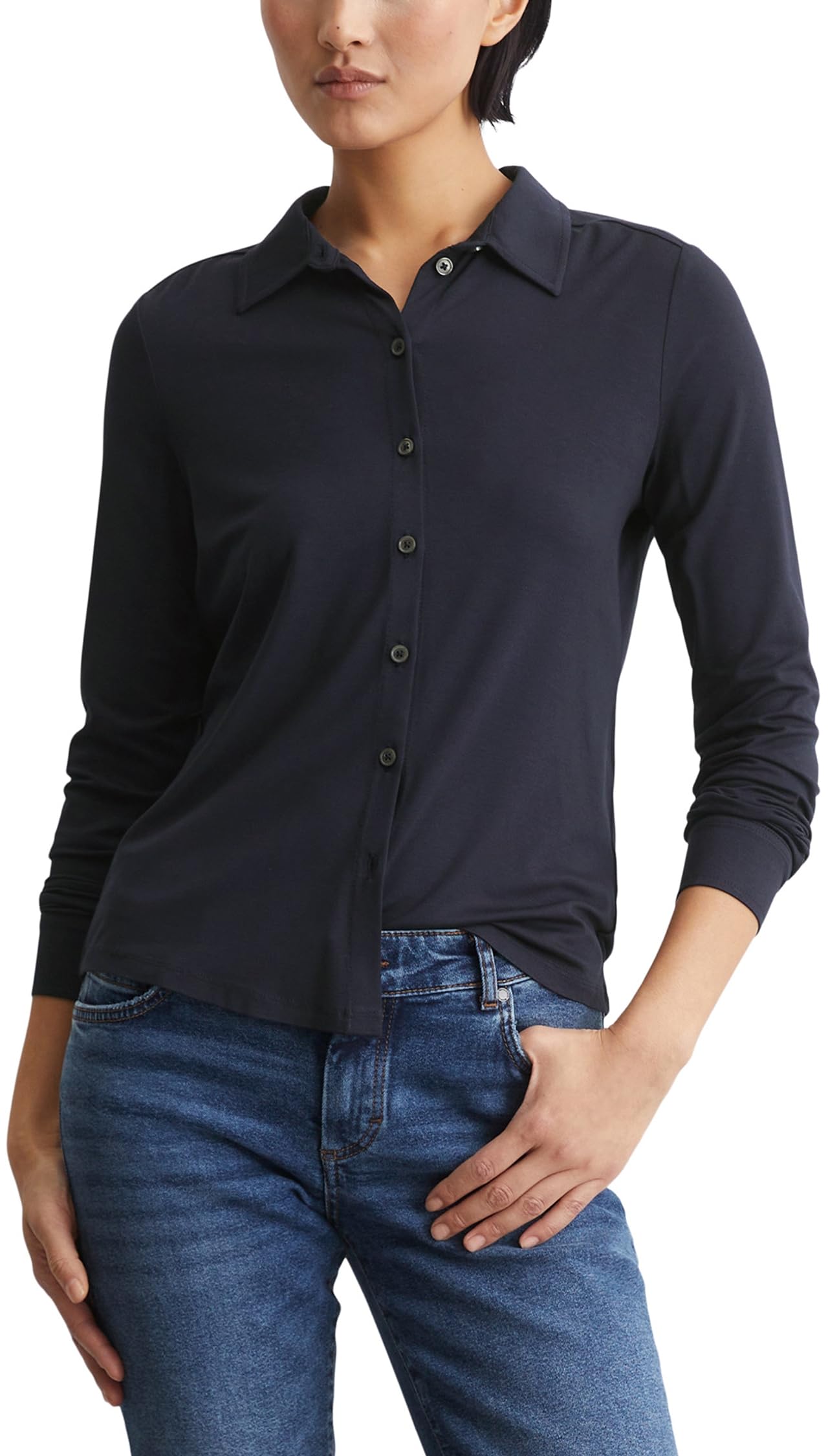Marc O'Polo Damen Jerseybluse mit Stretch-Anteil Spitzkragen