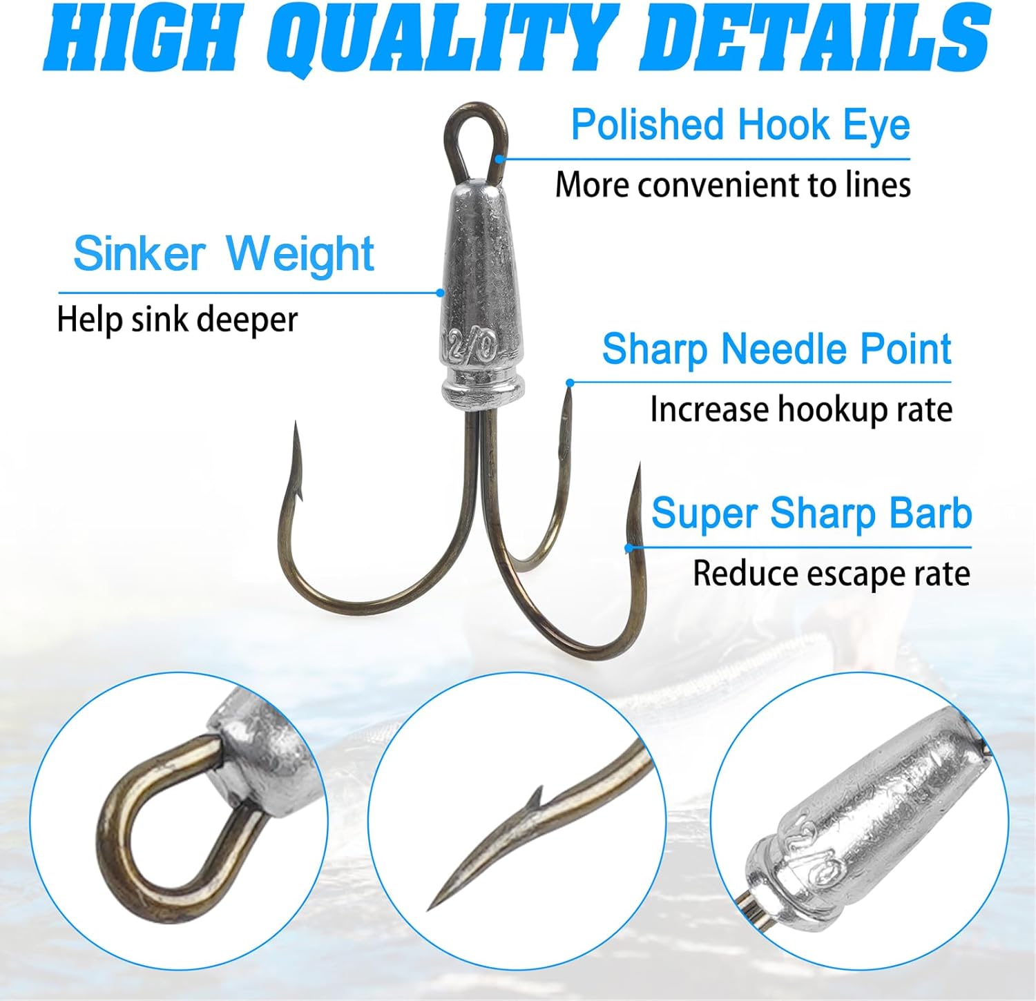 Snagging Hooks Snagging Weighted Treble Hooks, 6pcs Large Treble Fishing Hooks Weighted Treble Bunker Snag Hooks for Saltwater Freshwater 1.02oz 1.4oz 1.9oz 2.8oz