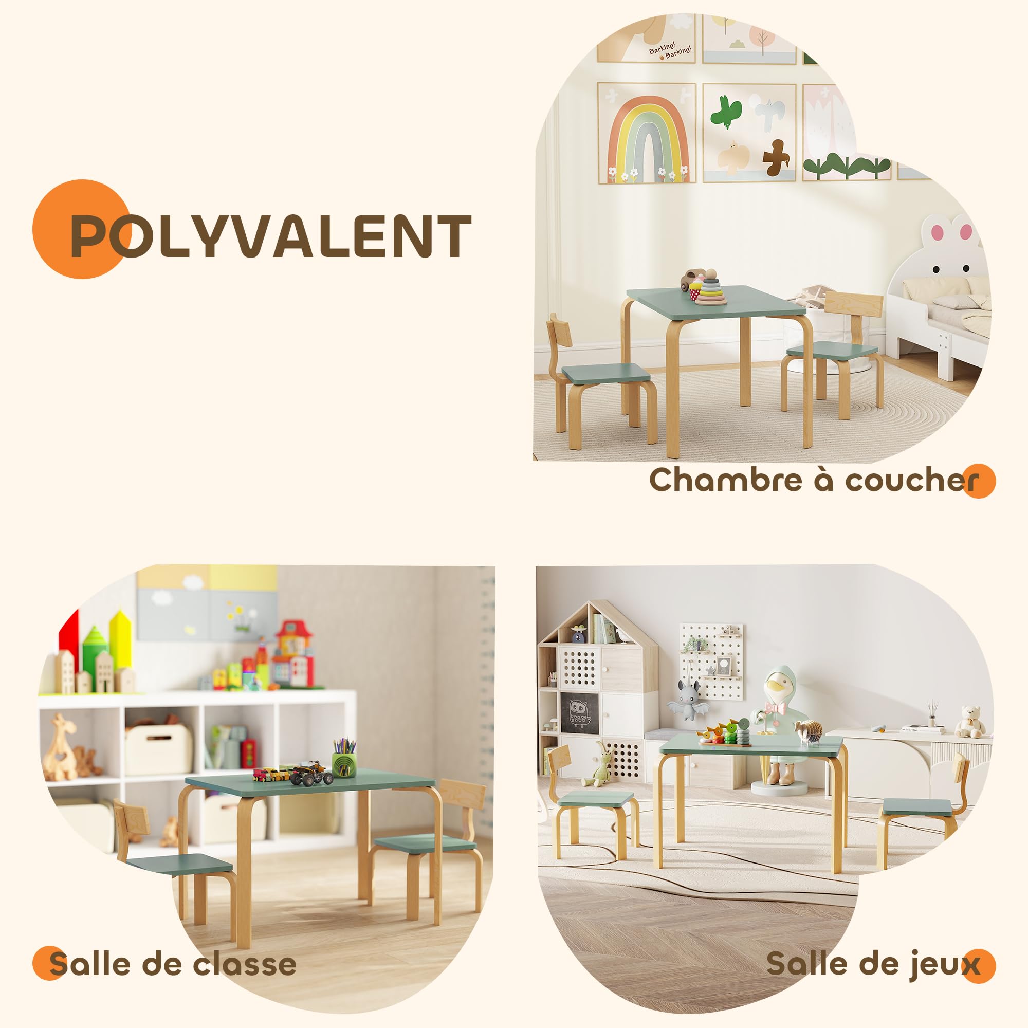 AIYAPLAY Table Enfant avec Chaise, Ensemble Table et 2 Chaises en Bois pour Dessiner, Jouer, Étudier, 3-8 Ans, Vert