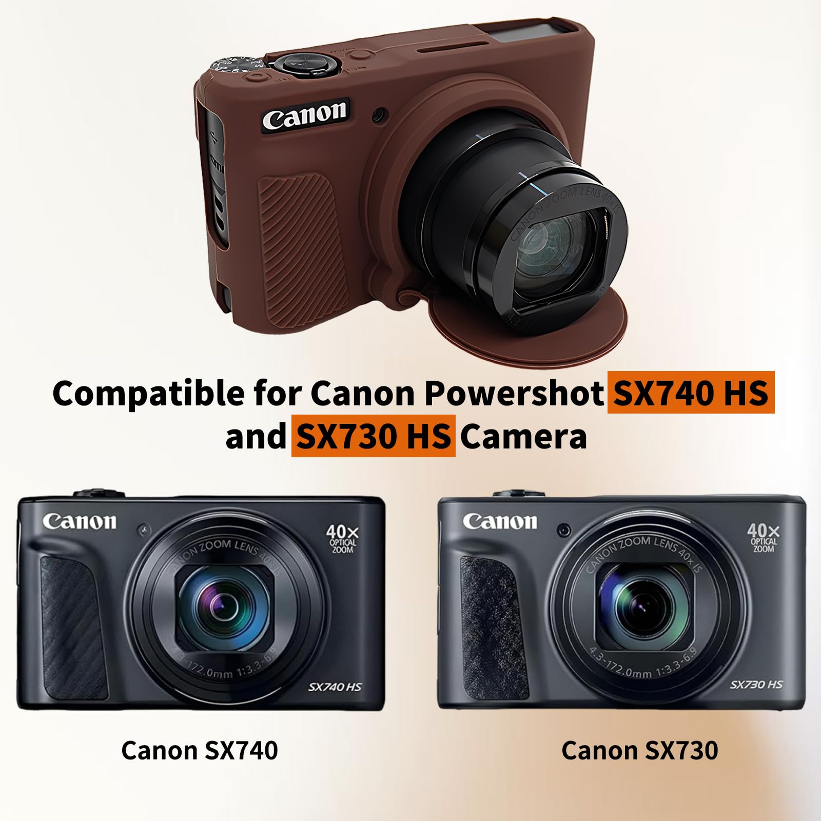 MUZIRI KINOKOO Étui en silicone compatible avec appareil photo numérique Canon Powershot SX740/SX730 HS - Housse de protection en caoutchouc souple avec couvercle d'objectif amovible - Antidérapant et