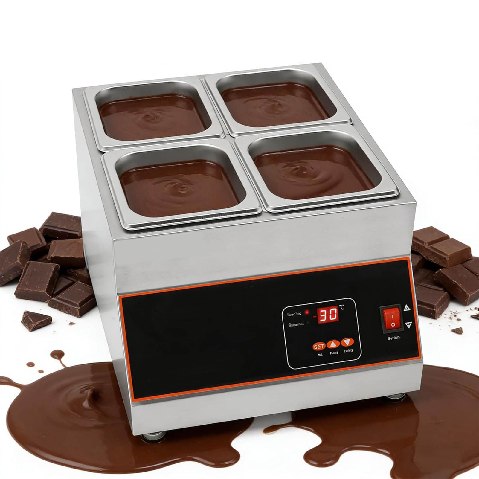Machine À Tempérer Le Chocolat Professionnelle - Fondoir À Chocolat Commercial avec Commande Numérique | Appareil Électrique pour Fondre/Chauffer Le Chocolat À La Perfection Four-Cylinder