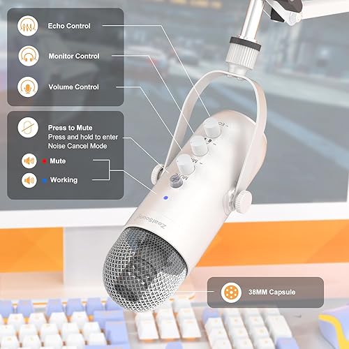Miniatura 3 de ZealSound Kit de micrófono para juegos, micrófono USB de condensador de podcast con brazo de brazo, micrófono supercardioide con botón de silencio,