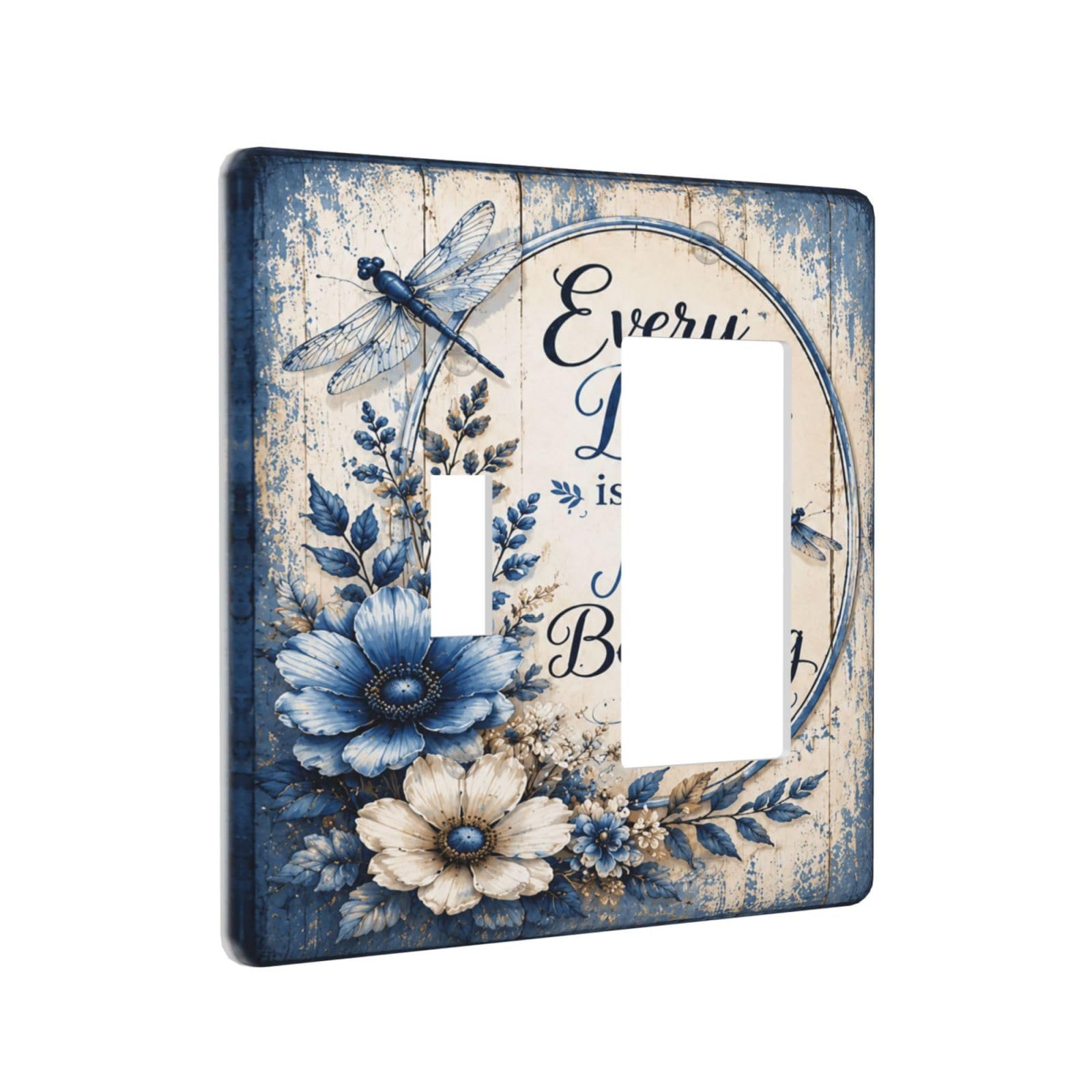 Yamxbfa Decorative Outlet Covers Inspirational Floral Quote Blue White Wildflower Dragonfly 2 Gang Light Switch Cover Plate Single Toggle 1 Rocker Wall Plates Switch Plate Covers for Home Decor
