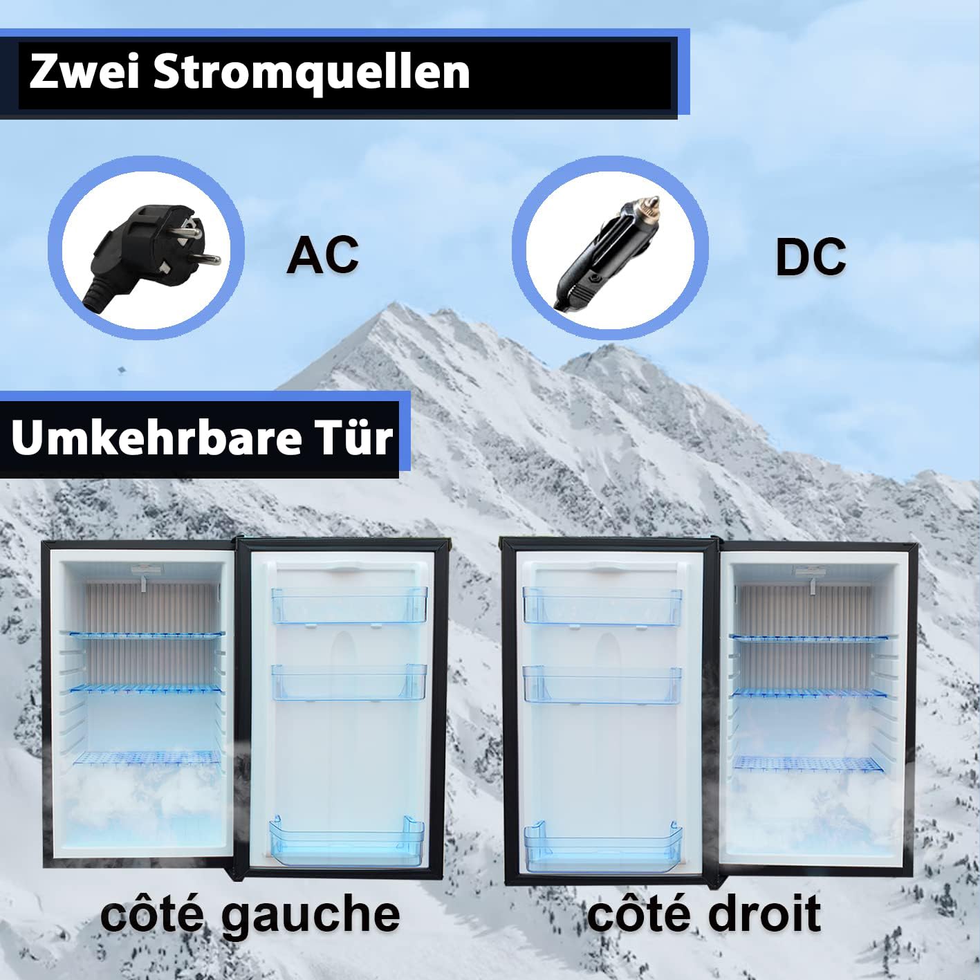 Camping Kühlschrank 12V 230V, Campingkühlschränke 50L, Wohnmobil Kühlschrank für Camping, Auto, Zimmer, Einfache Installation und Reinigung, Schwarz