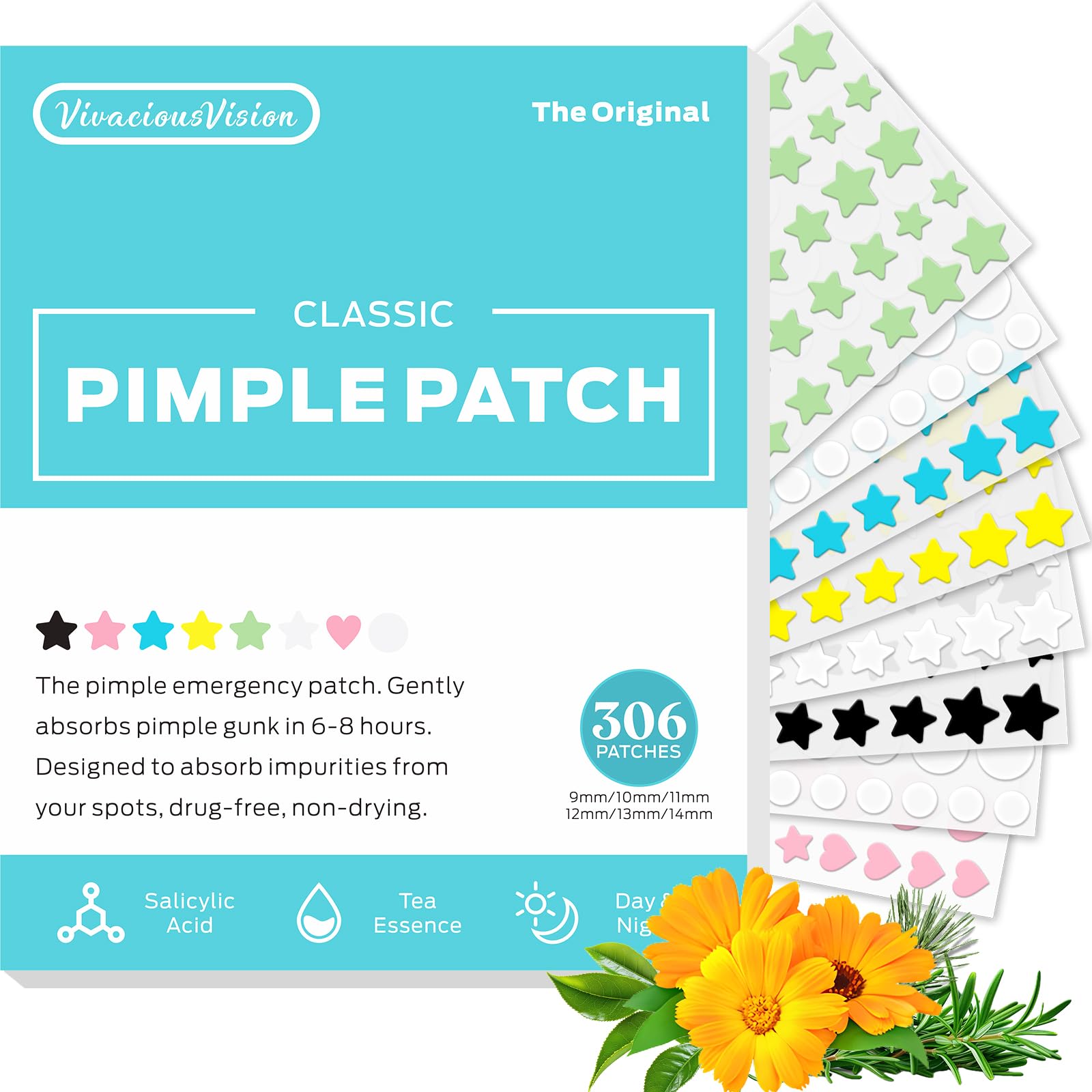 Pimple Patches Hydrocolloid Star Pimple Patches for Face Acne Patches for Face Invisible Blemish Patches with Tea Tree