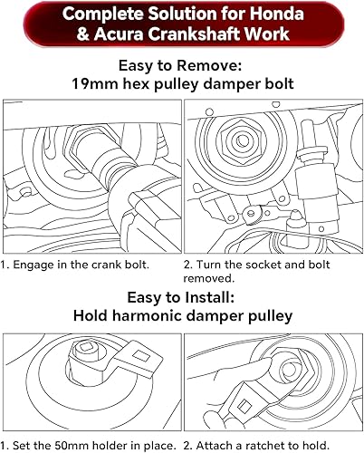 Miniatura 3 de ATPEAM Herramienta de extracción de brazo de manivela, herramienta de brazo de manivela para accionamiento de 12 pulgada para motores Honda y Acura