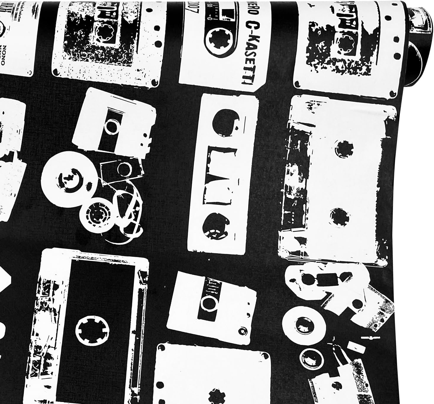 Yifely Self-Adhesive PVC Wallpaper Roll Vintage Black and White Cassette Bedroom Dorm DIY Decoration 32.8 Feet by 17.7 Inch