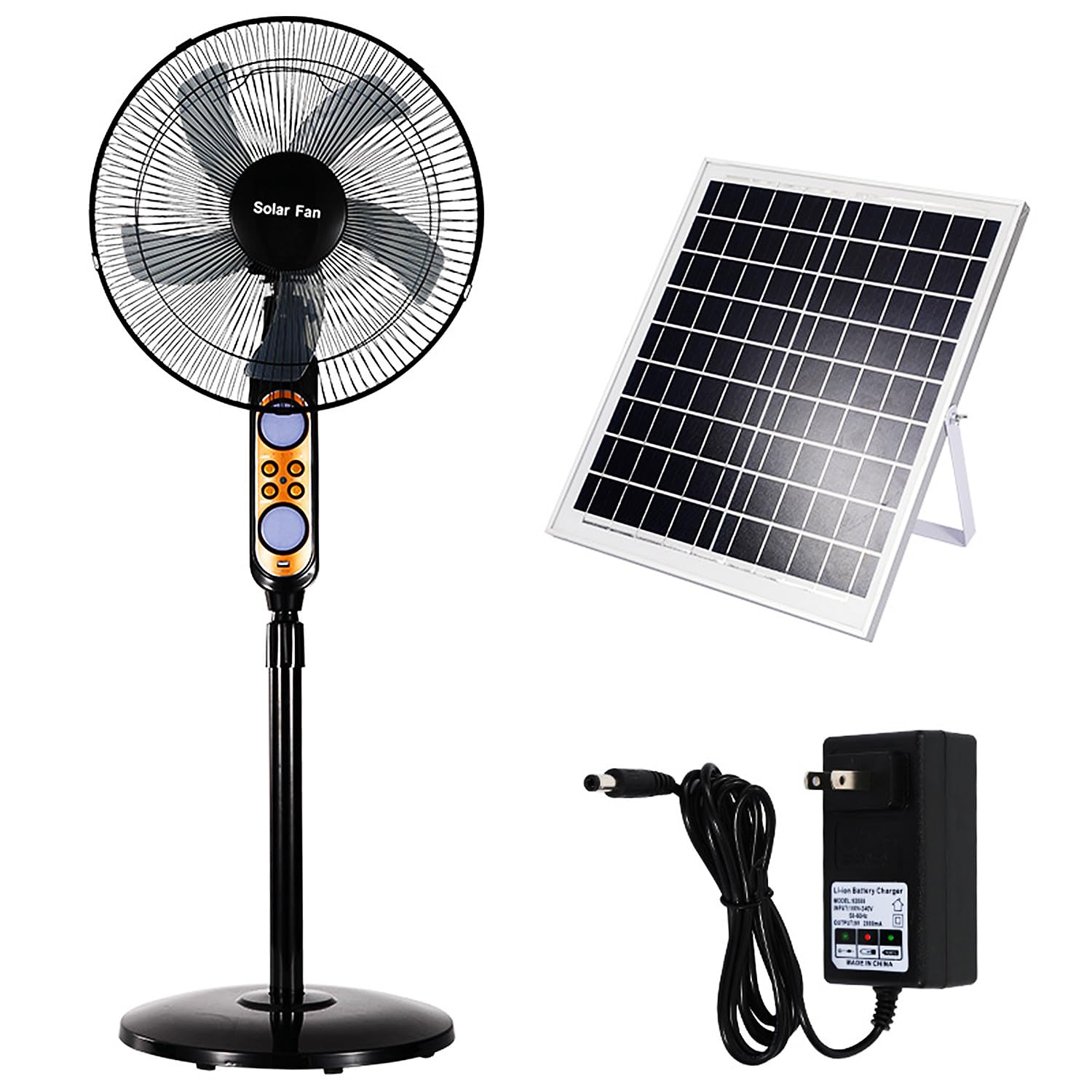 AYCDL Standing Fan with Portable Solar Panel, Adjustable Oscillating Pedestal Fans w/LED Light &Output, Solar Powered Floor Fan for Industrial Commercial Residential