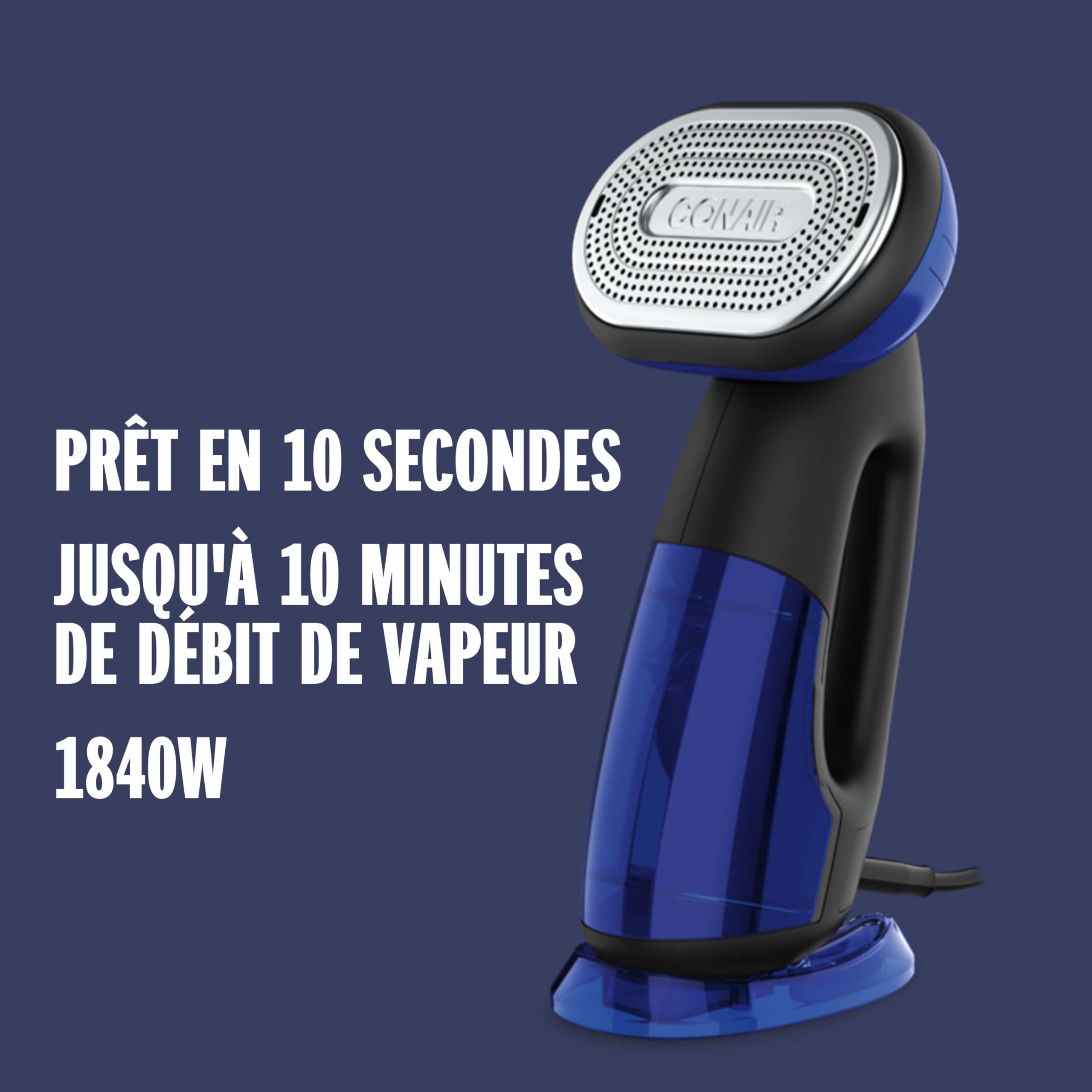 Conair-GS108E-Défroisseur & fer à repasser à vapeur portable-Steam & Iron Turbo 2en1-1840W-Prêt en 10 secondes-4 réglages de vapeur avec fonction Turbo pour tous types de textile-4 accessoires inclus