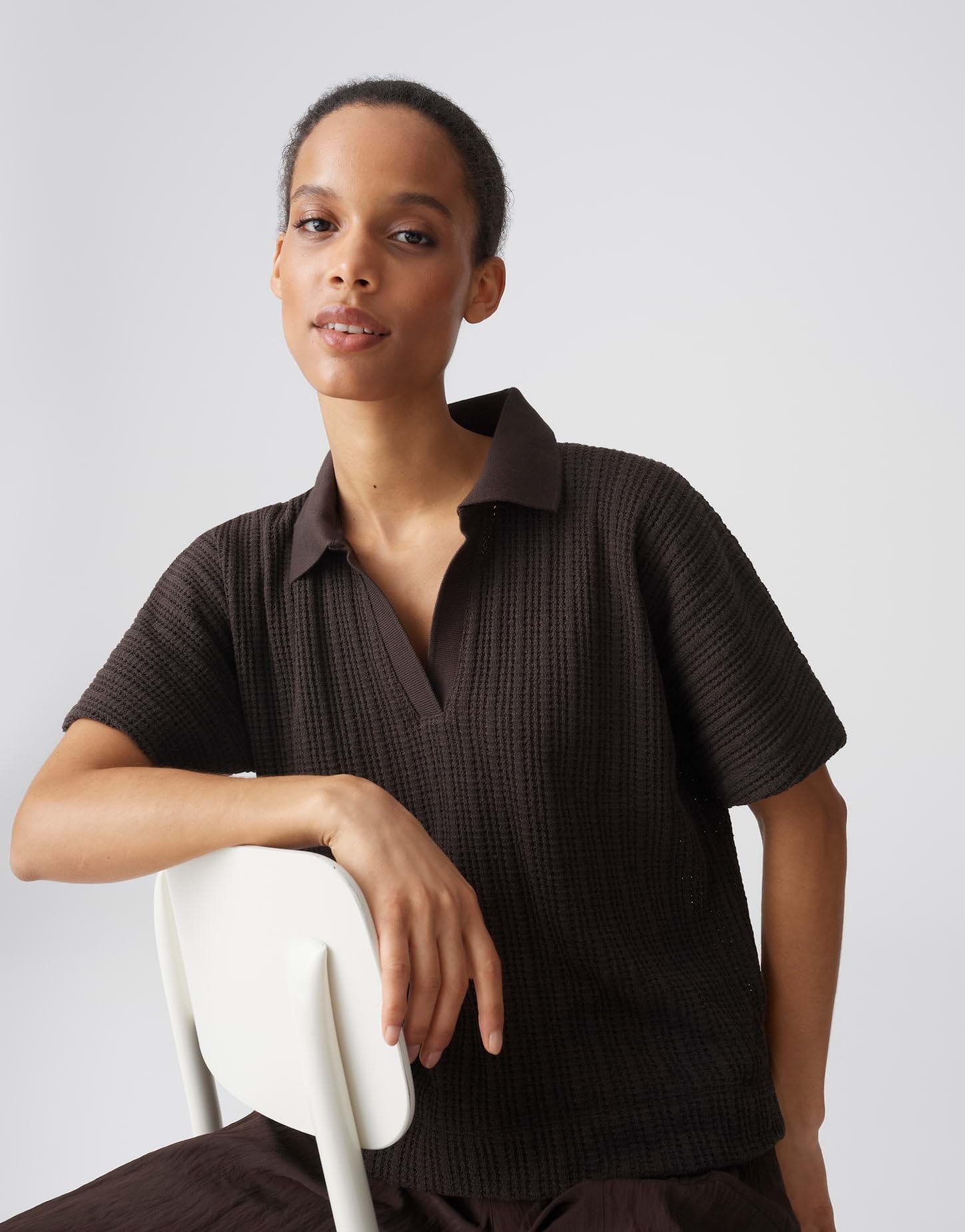 OPUS Damen Kurzarmshirt | Poloshirt in luftiger Strickoptik Loose Fit
