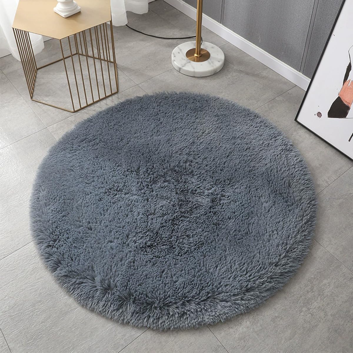 Bath Mat Round, Ultra Soft Shaggy Plush Microfiber Bathroom Floor Bathtub-Side Circle Bath Rug, Water Absorption Machine-Washable Bedroom Hallway Foot Mats (Light Grey,180x180cm)