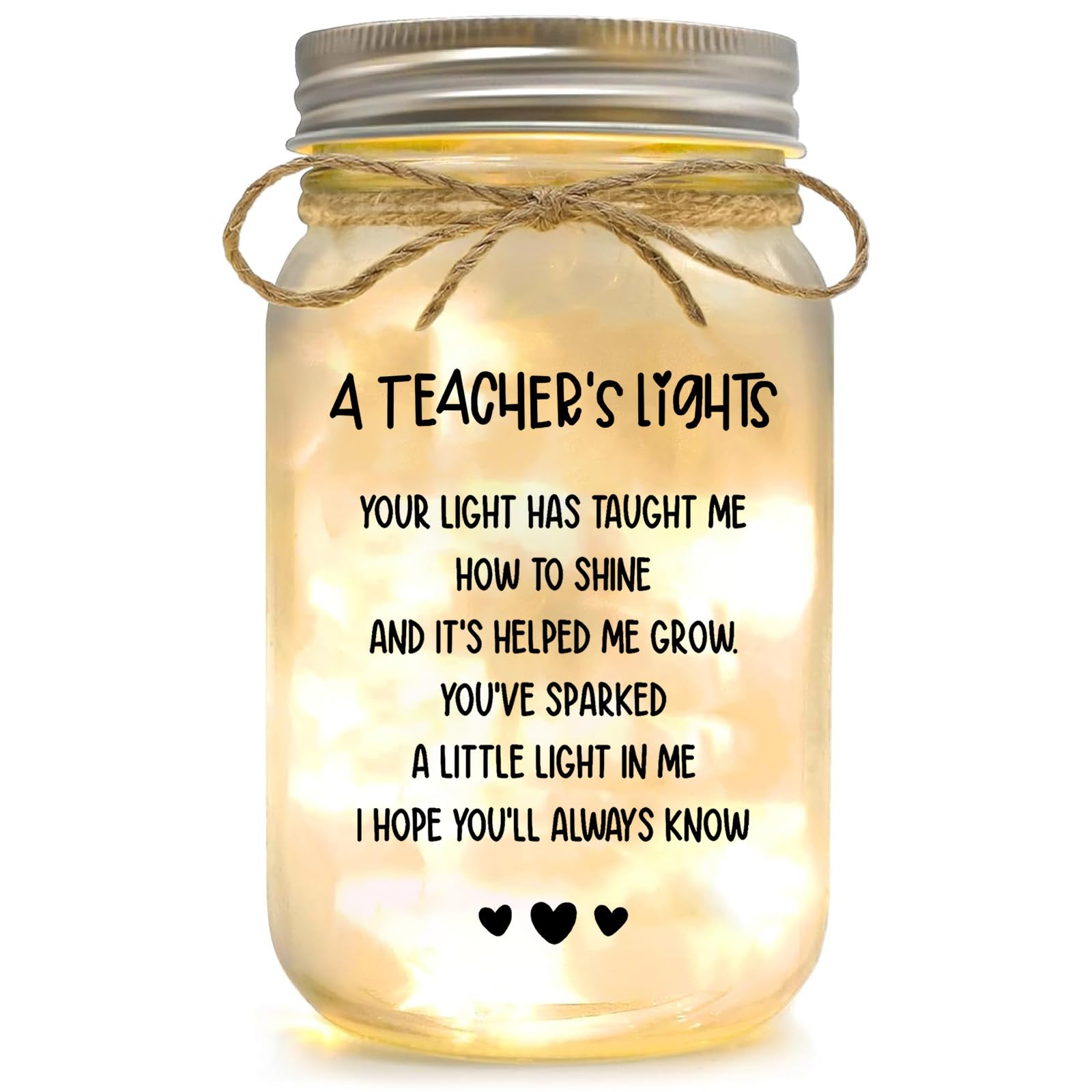 Tarro de masón luces nocturnas decorativas para regalar a profesoras y mujeres