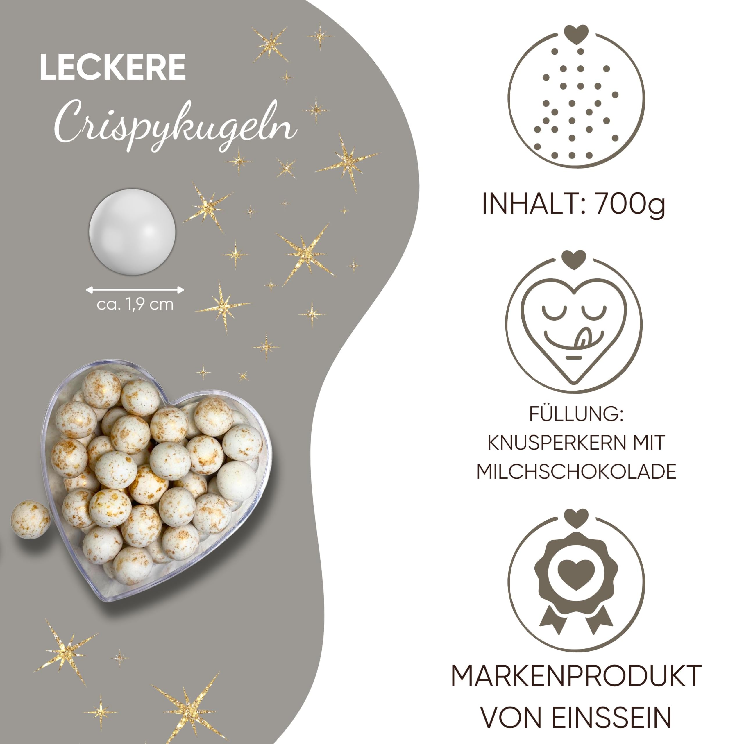 EinsSein 0,7kg Crispy Schokoperlen Mix large weiss-rosa-gold splashed | Gastgeschenke Hochzeit, Taufe, Kommunion, Konfirmation Weihnachten perfekt für Reagenzgläser | Alternative für Schokolinsen,