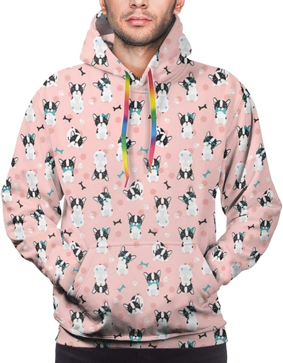 Amazon Co Jp パーカー フード付き ボストンテリアピンク 柔らか トップス スポーツ おおきい 秋服 冬服 メンズ ファッション スウェットシャツ 長袖 人気 カジュアル おしゃれ プリント ポケット付き ファッション