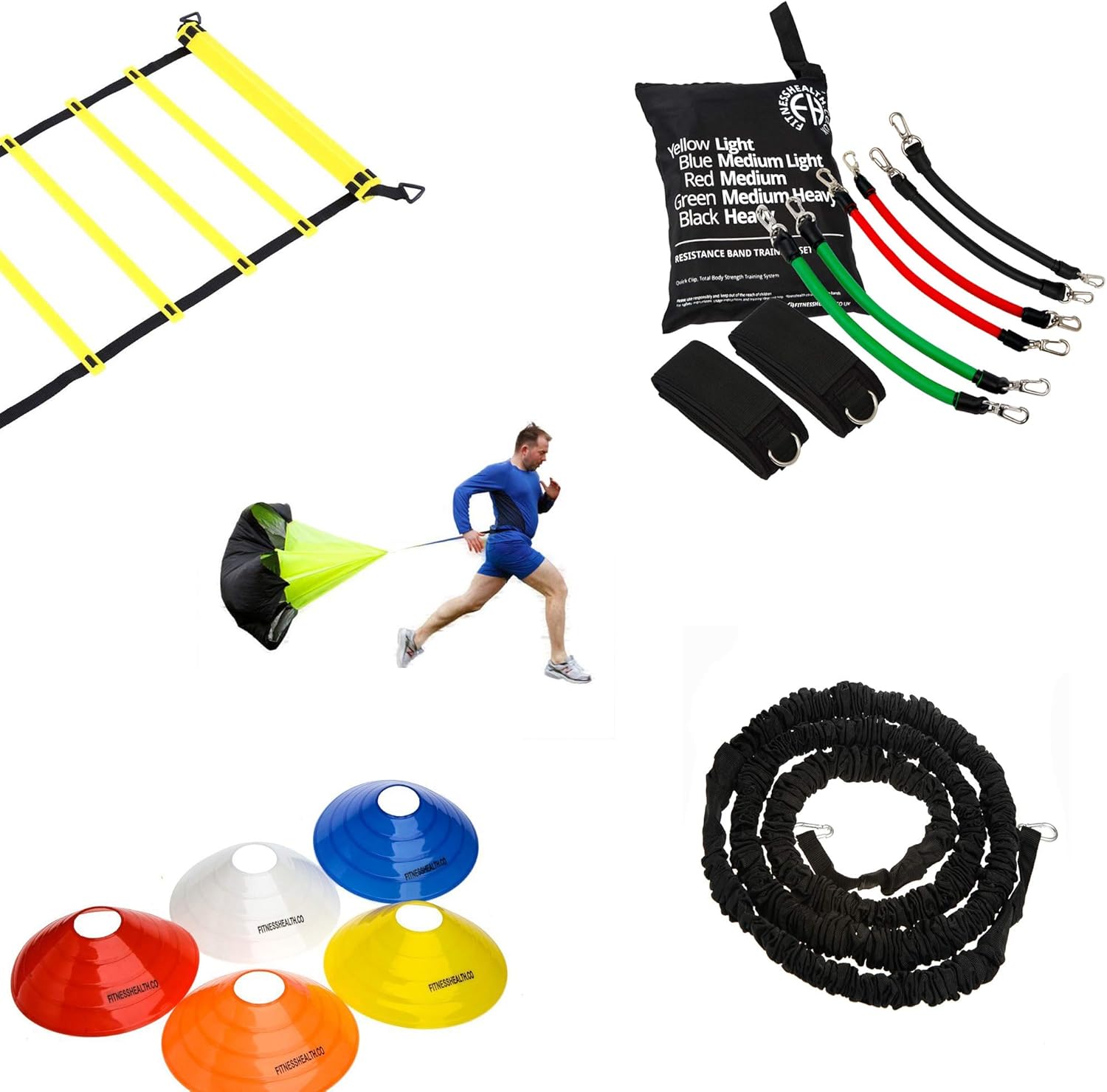 Speed Agility - Juego de Entrenamiento de Velocidad para Entrenamiento, paracaídas, Cuerda elástica, Escalera para Correr, Fitness físico, Resistencia Muscular, fútbol, Baloncesto, fútbol