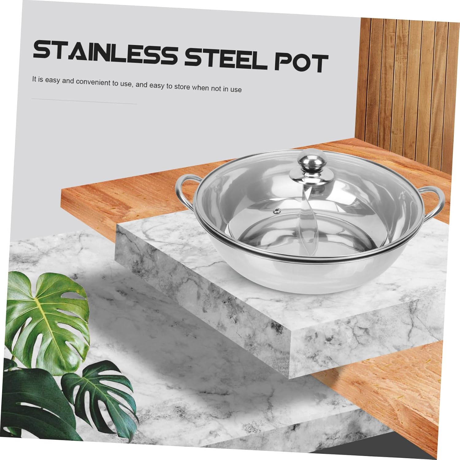 Vaguelly Stainless Steel Divided Hot Pot Two-flavor Cooking Pan Suitable for Stoves Easy to Store Sturdy Home Hot Pot Pan