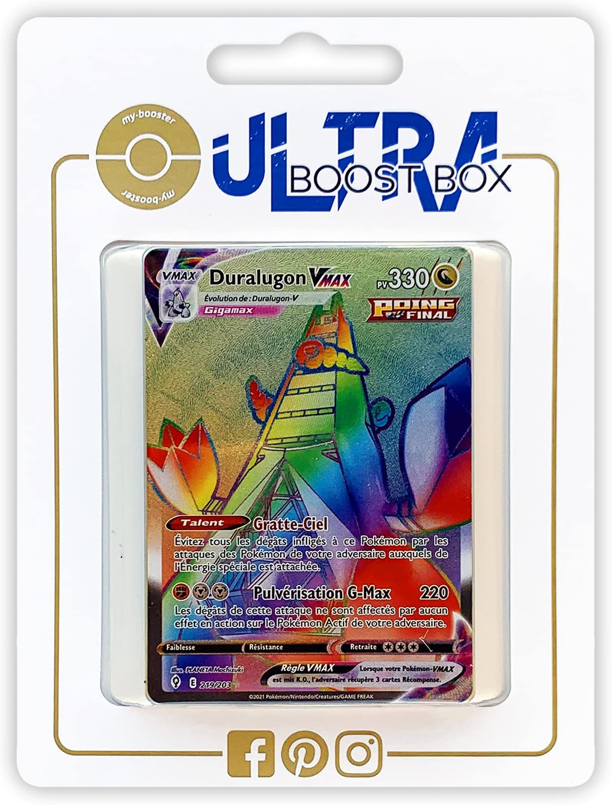 Duralugon VMAX (Duraludon VMAX) 219/192 Single Strike shiny rainbow - Ultraboost X Epée et Bouclier 7 Évolution Céleste - Box of 10 Pokemon French cards