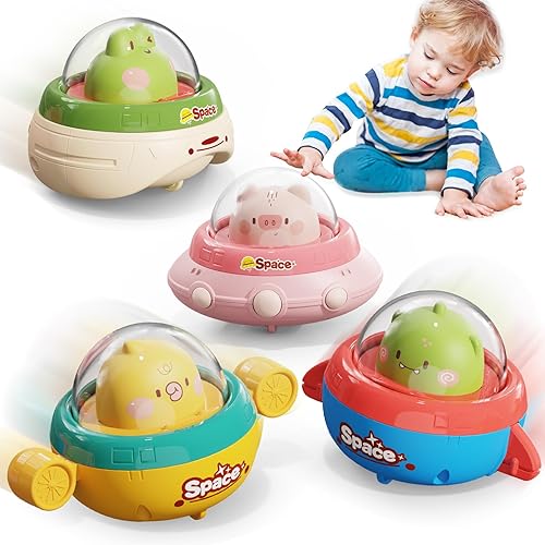 4PCS Animal Car Toys for Toddlers 1-3,Press and Go Car Toys for Ages 0-2,Baby Toys 6-12-18 Months,Spaceship 1 Year Old Boy Toys,First Birthday Gifts