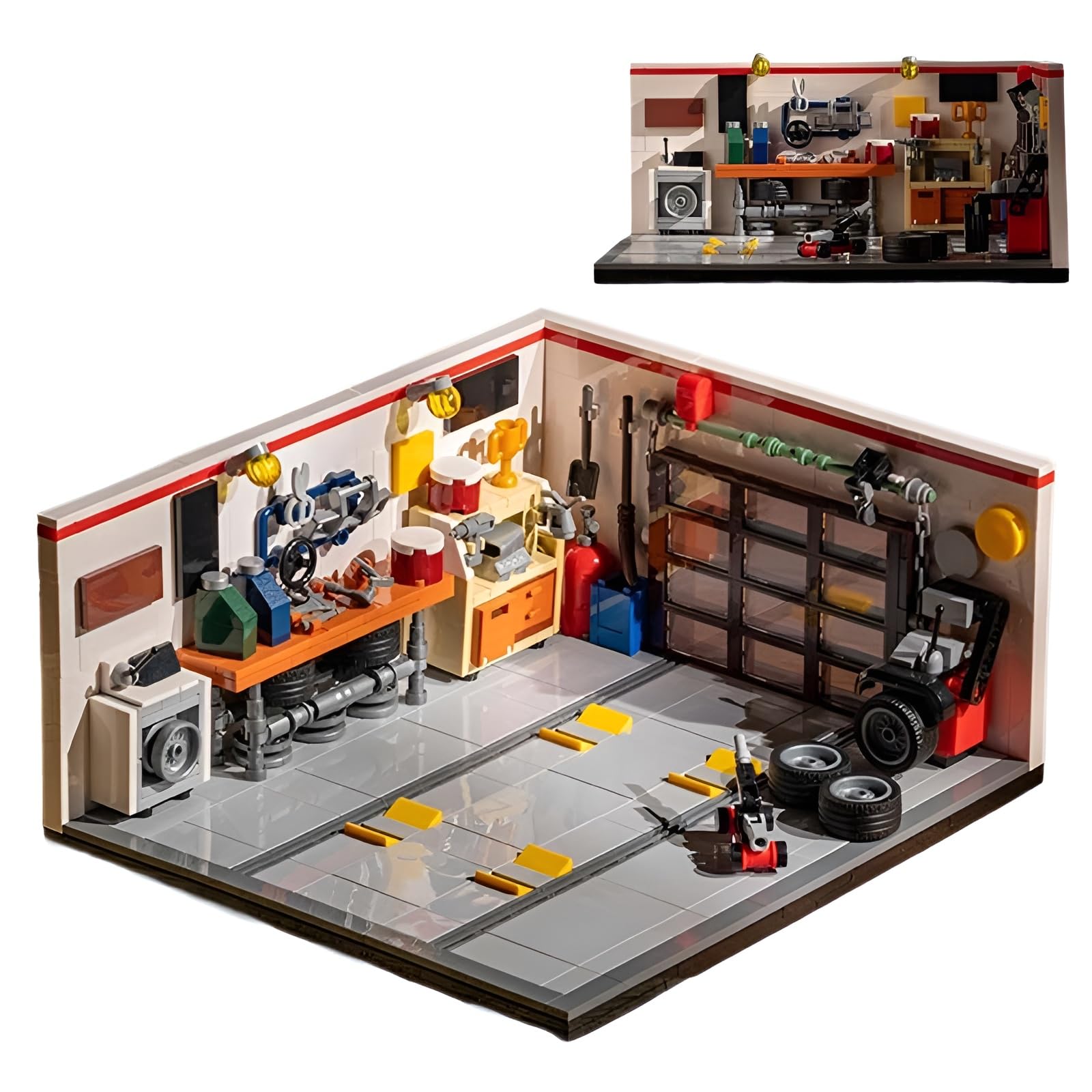 Mini American-style Garage Building Block Set - 532PCS Car Workshop Bricks Kit, Auto Repair Shop Model, Home Office Decor, STEM Interaction Toy, Creative Gift for Adult, Kid